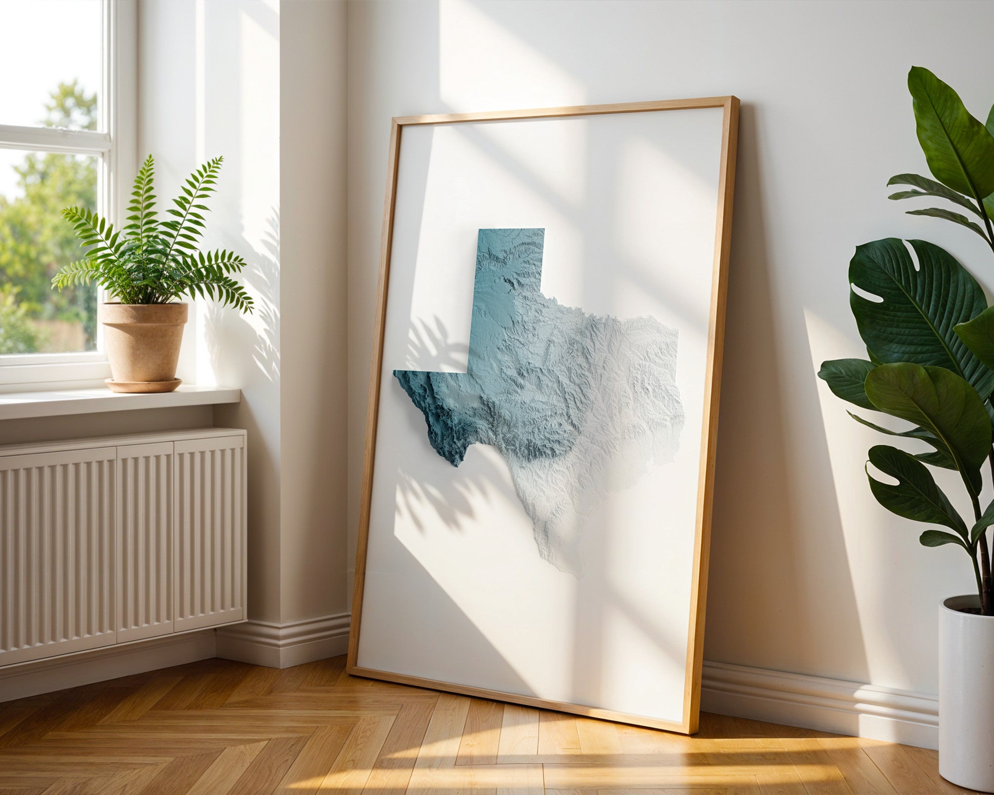 Texas Map Print – Minimalist Elevation Design (White Style)