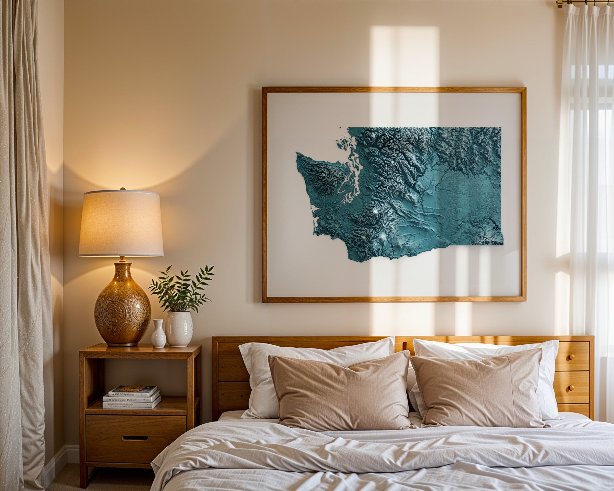 Washington Map Print – Minimalist Elevation Design (Blue Style)
