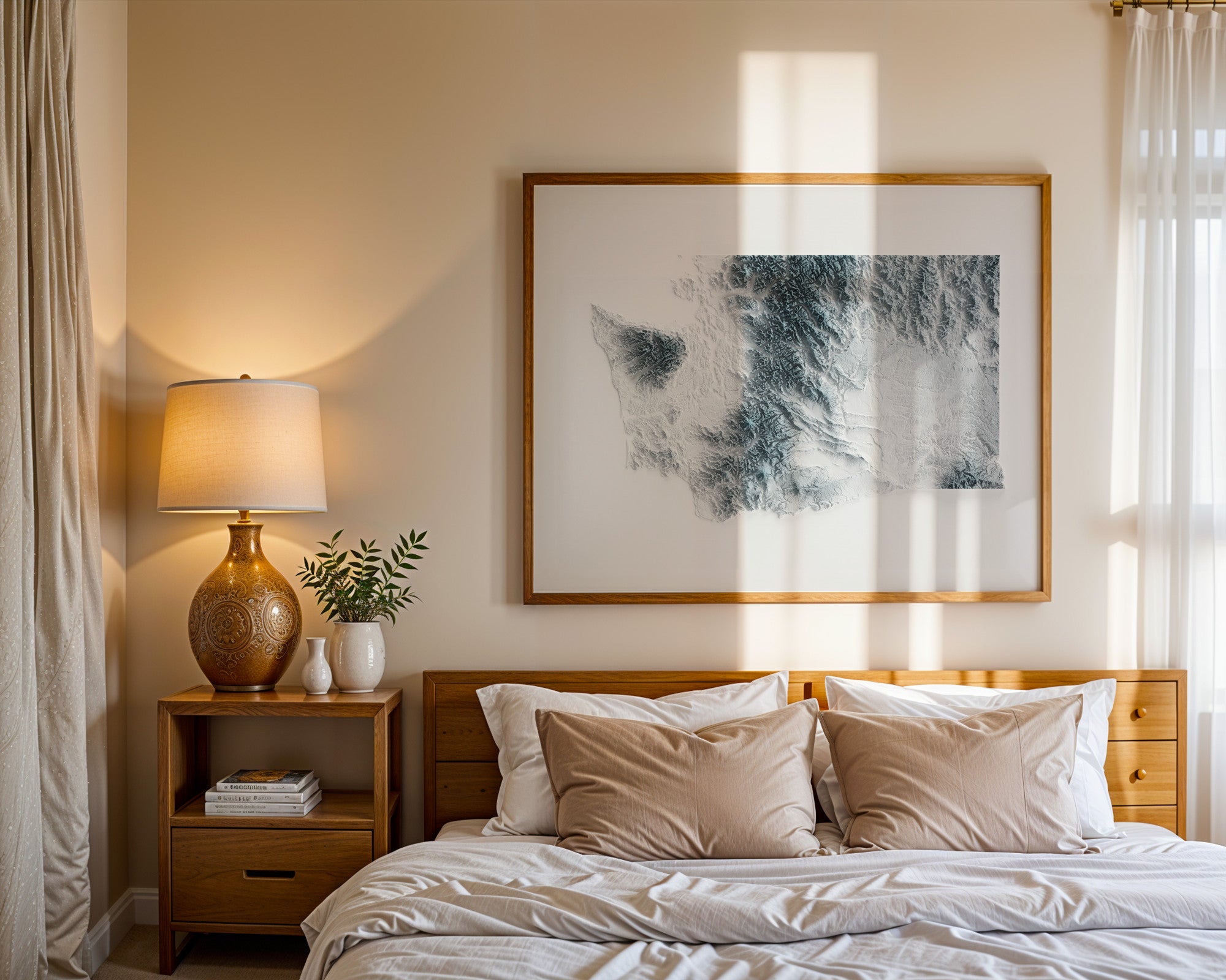 Washington Map Print – Minimalist Elevation Design (White Style)