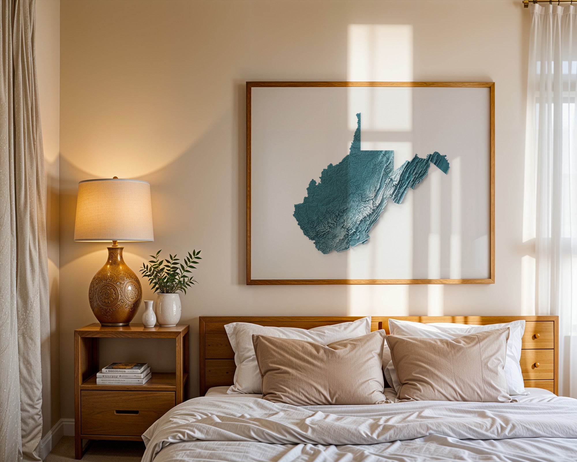 West Virginia Map Print – Minimalist Elevation Design (Blue Style)