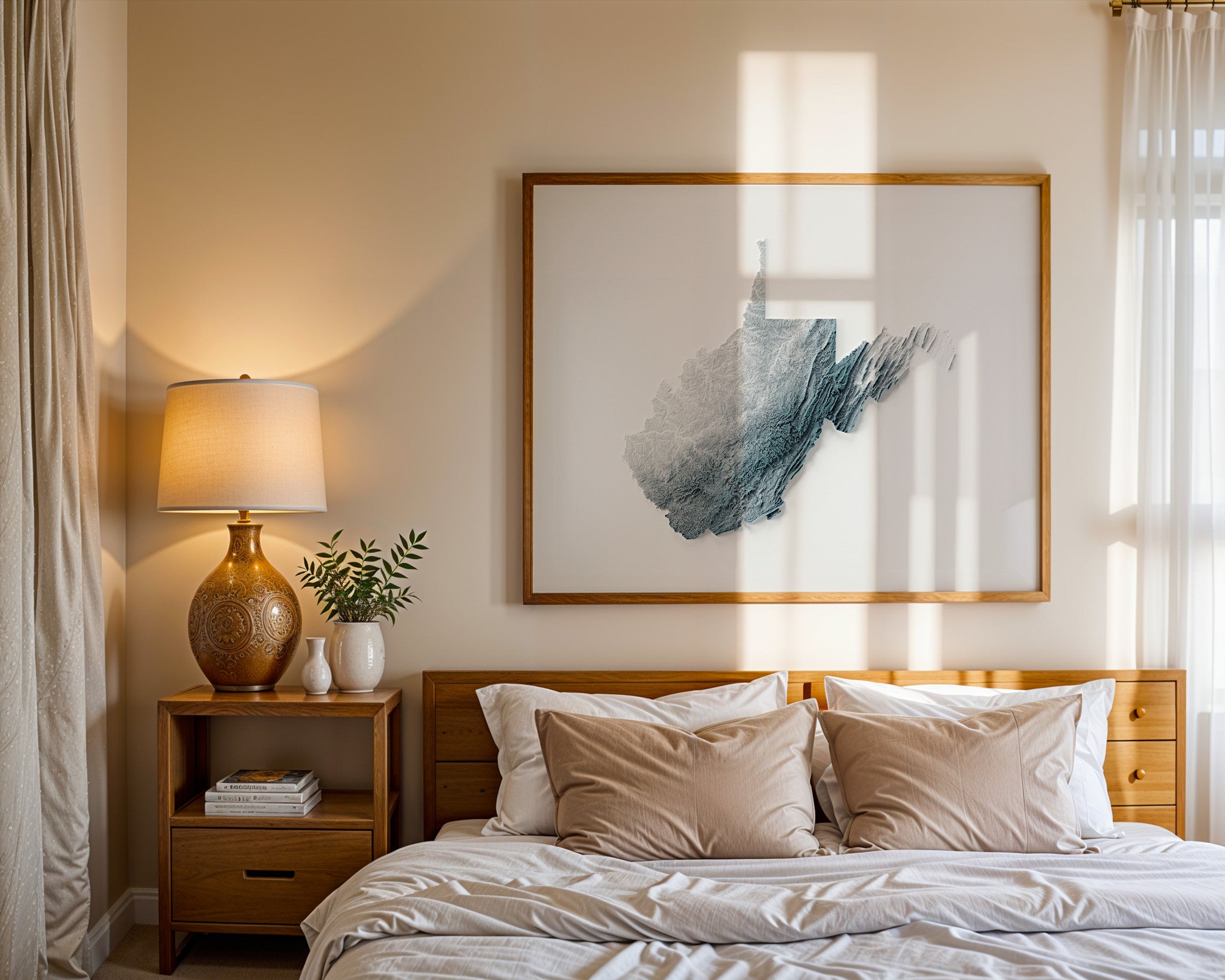 West Virginia Map Print – Minimalist Elevation Design (White Style)