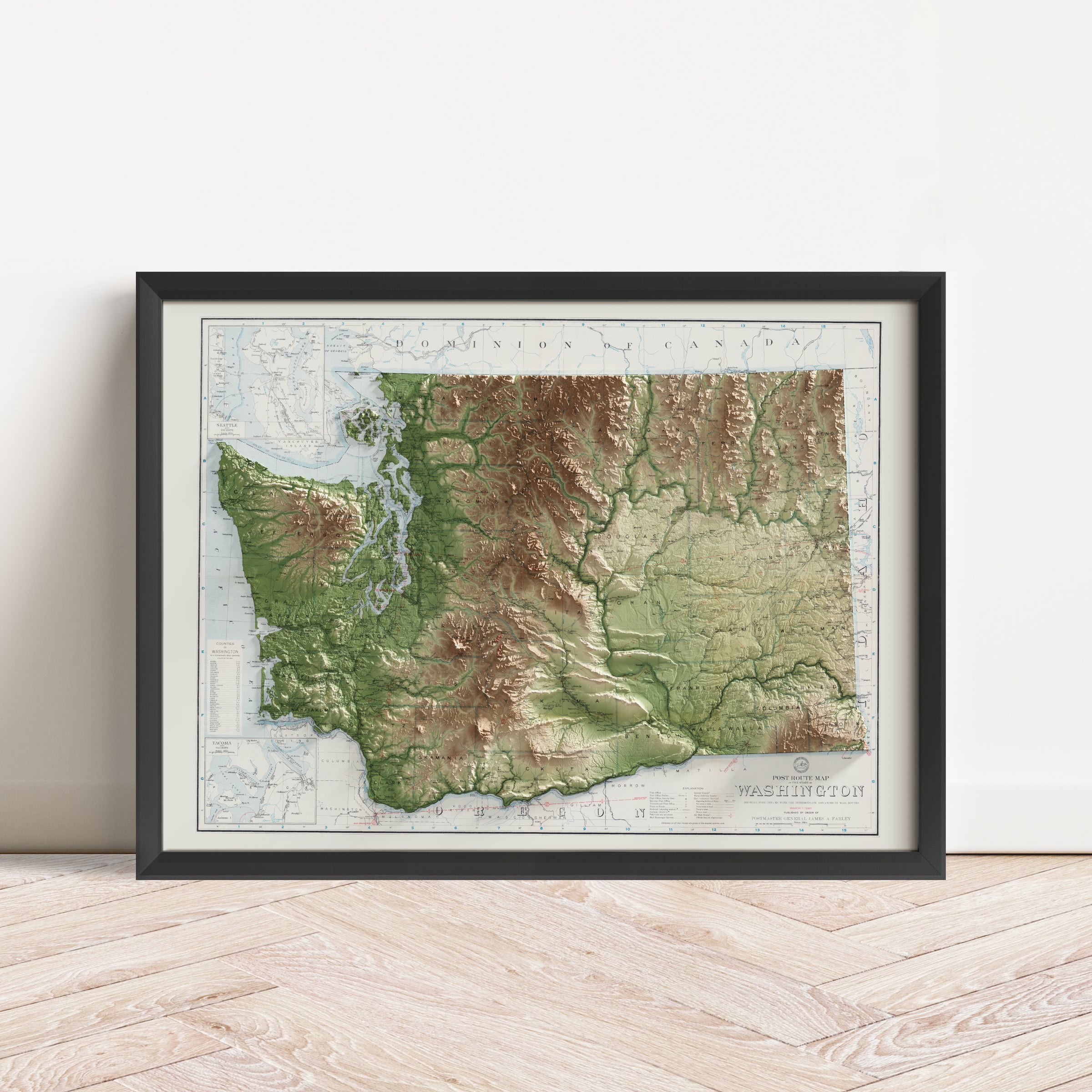 Washington Map Print - 1940 Vintage Design