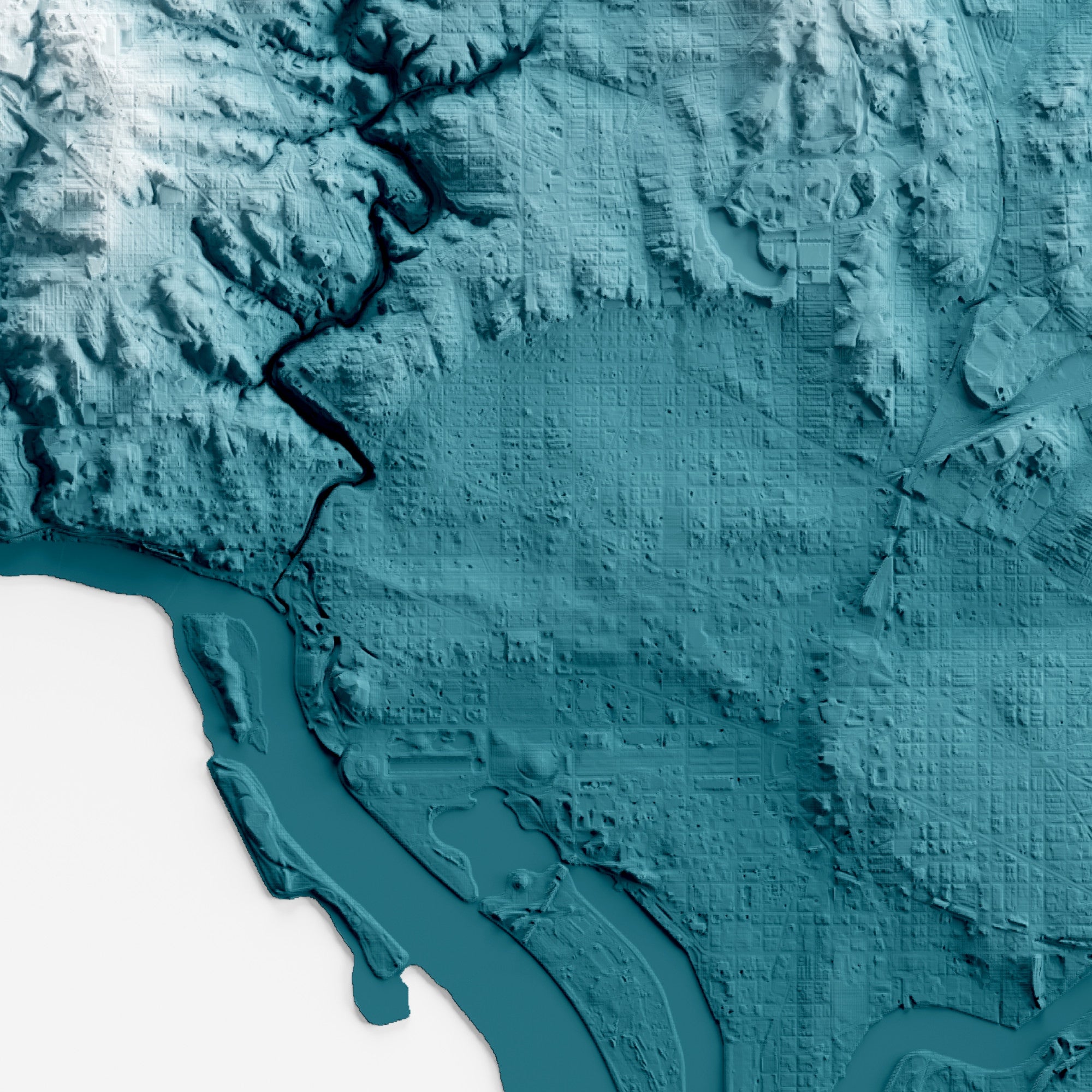 Close-up of minimalist topographic map poster of Washington DC
