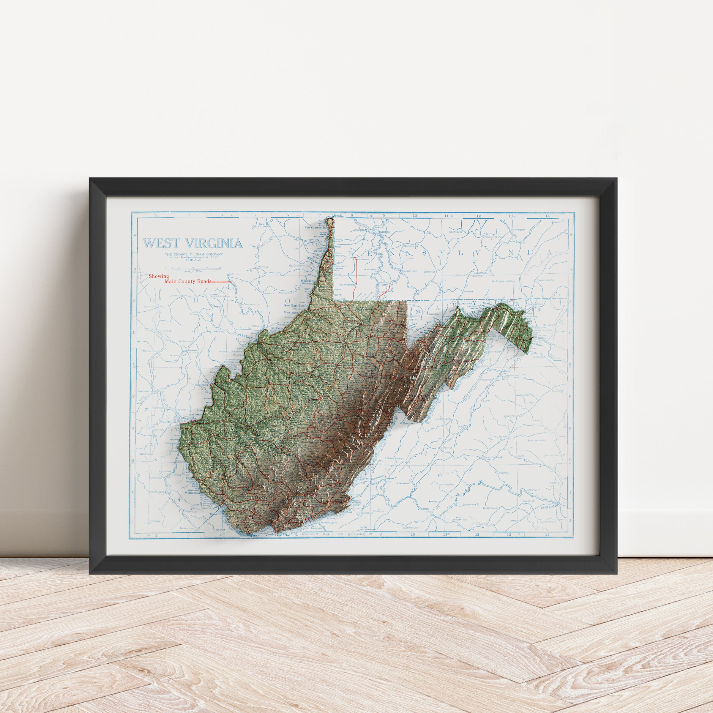 West Virginia Map Print – 1920 Vintage Edition