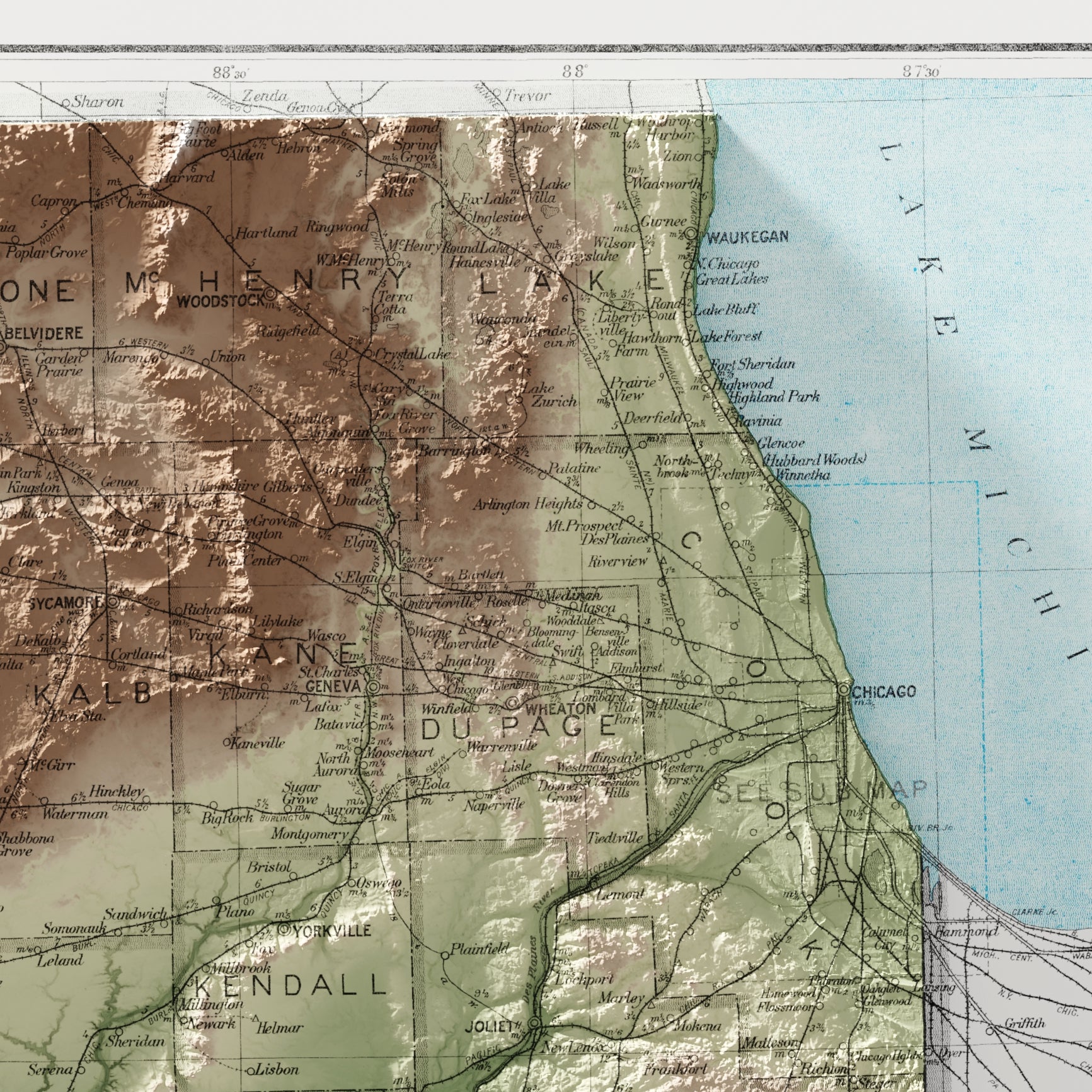 Illinois Vintage Map Print – 1926 Relief Edition