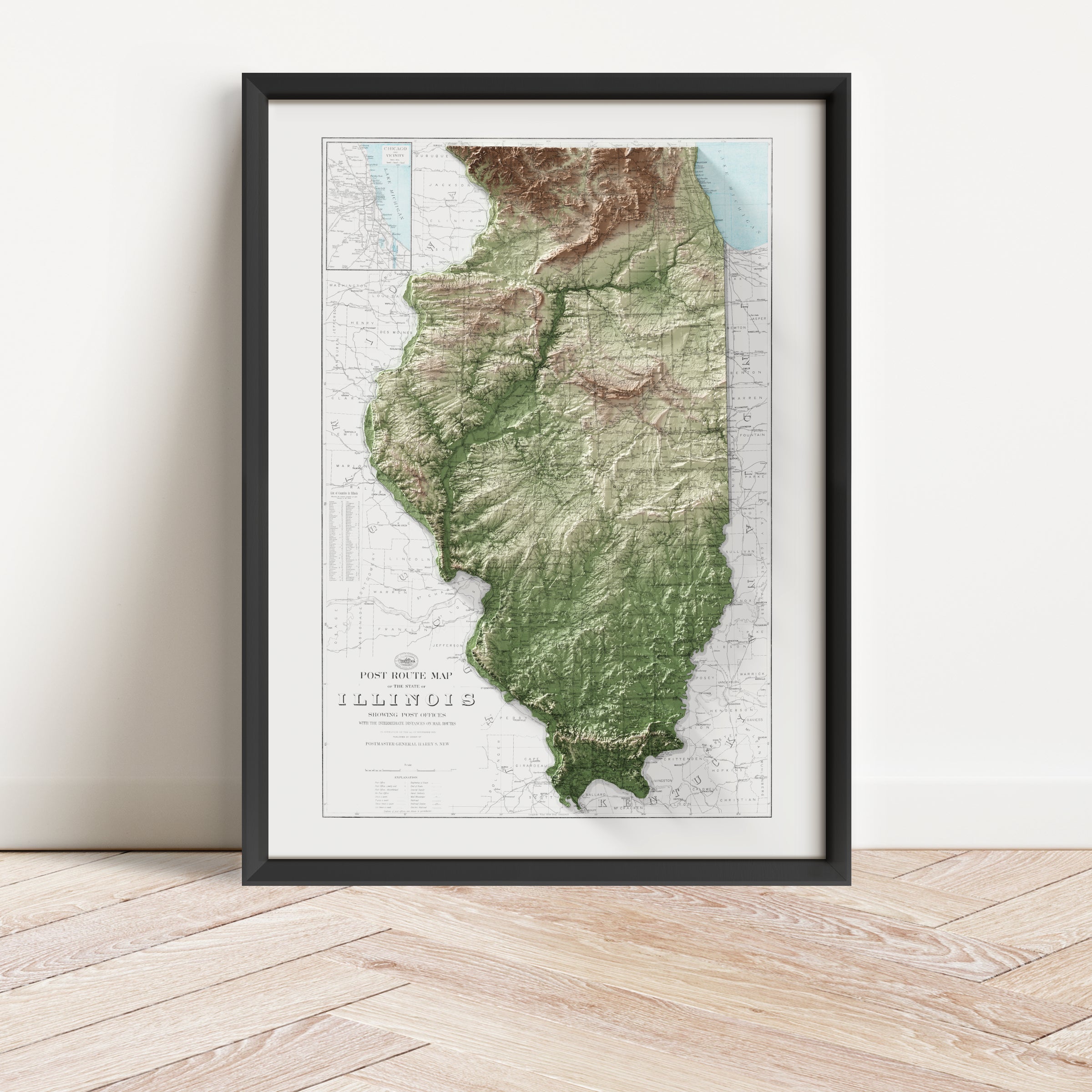 Illinois Vintage Map Print – 1926 Relief Edition