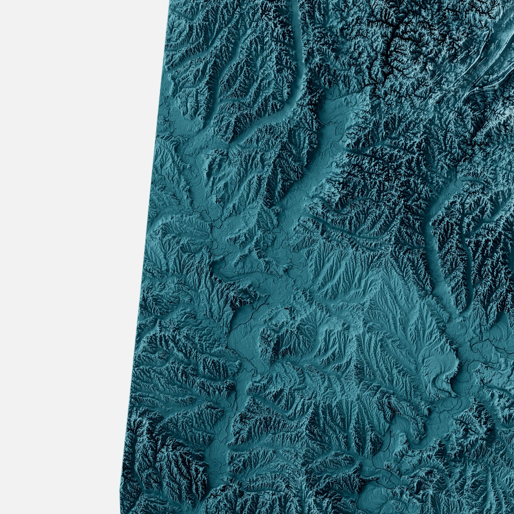 Close-up of minimalist topographic map poster of the US State of Alabama