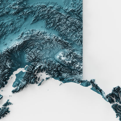 Close-up of minimalist topographic map poster of the US State of Alaska
