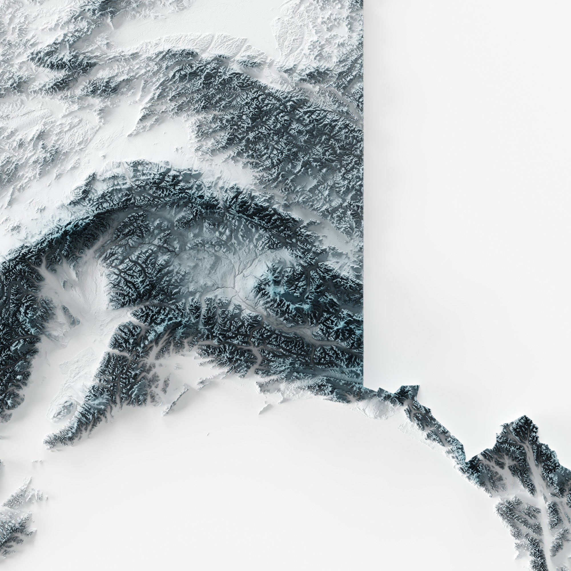 Close-up of minimalist topographic map poster of the US State of Alaska