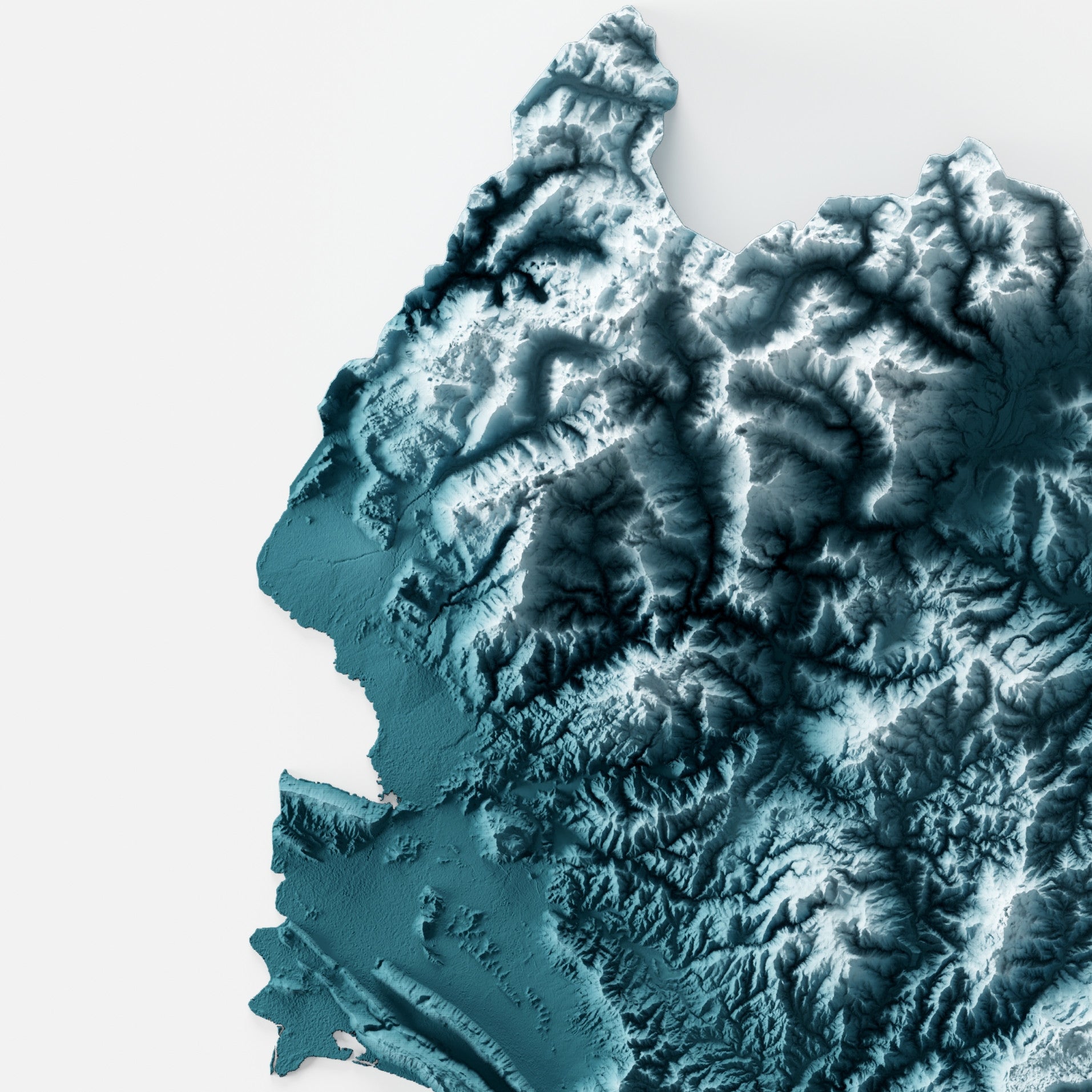 Close-up of minimalist topographic map poster of Albania