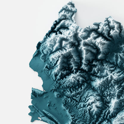 Close-up of minimalist topographic map poster of Albania