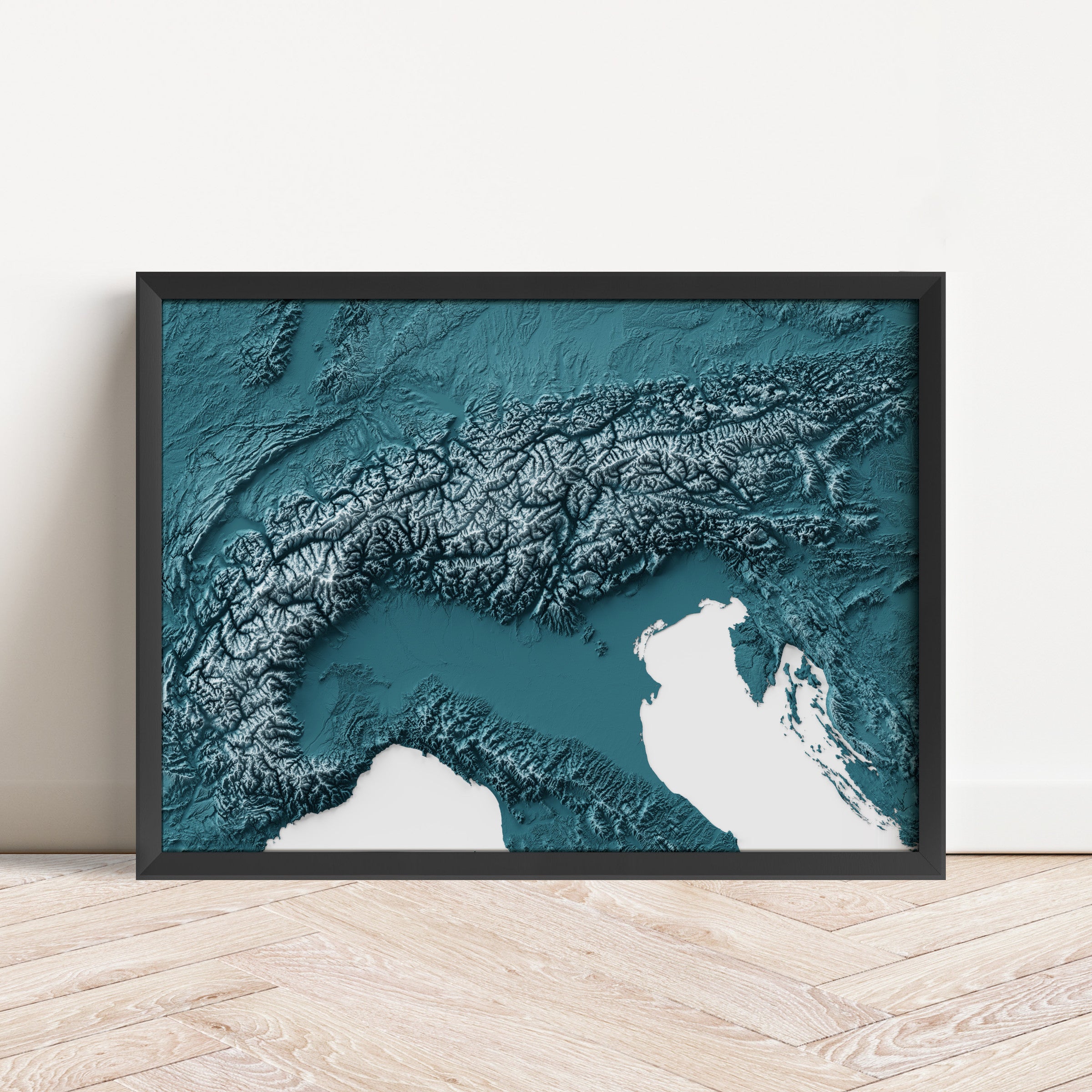 The Alps Map Print – Minimalist Elevation Design (Blue Style)