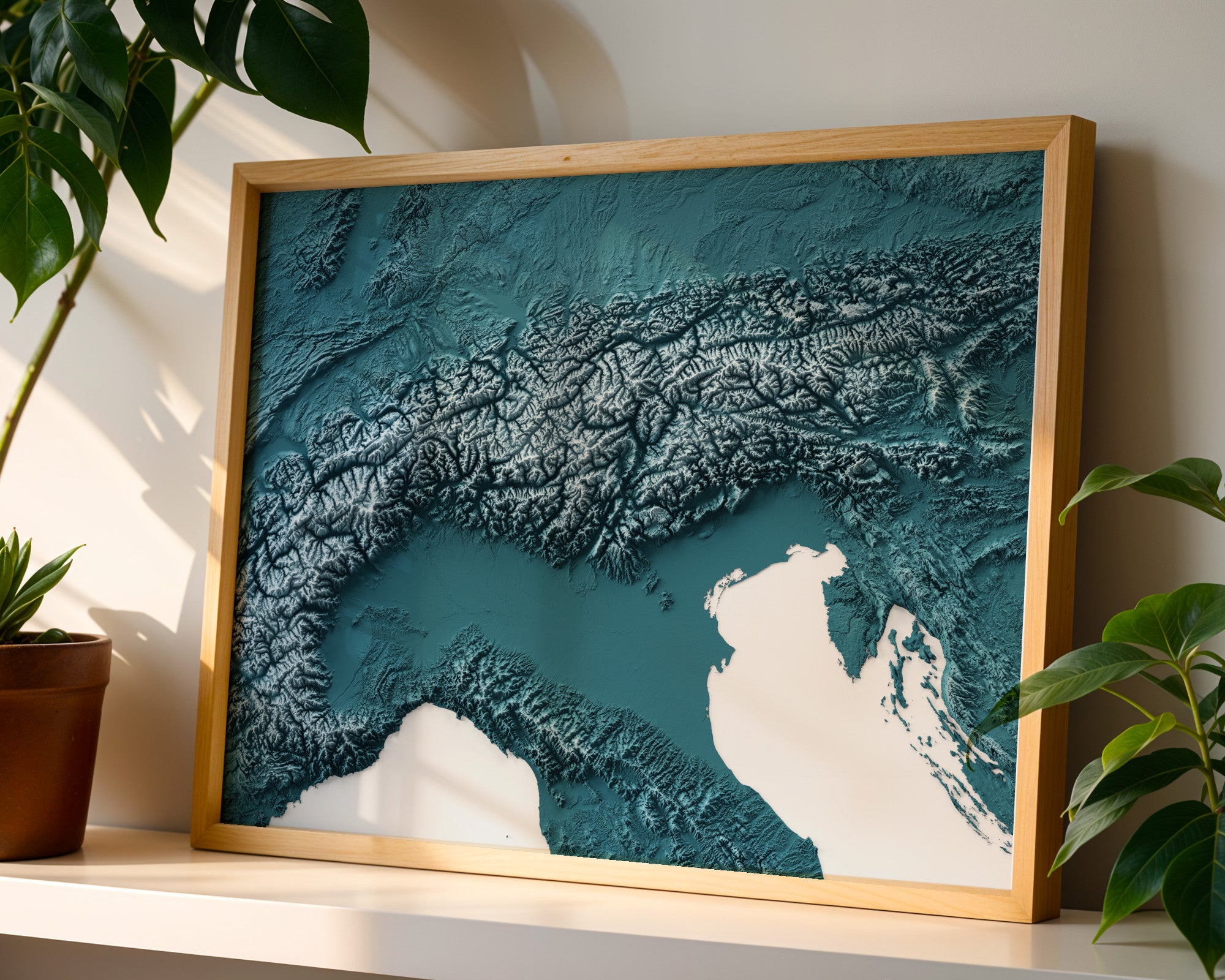 The Alps Map Print – Minimalist Elevation Design (Blue Style)