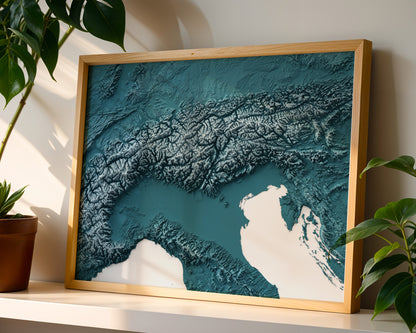 The Alps Map Print – Minimalist Elevation Design (Blue Style)