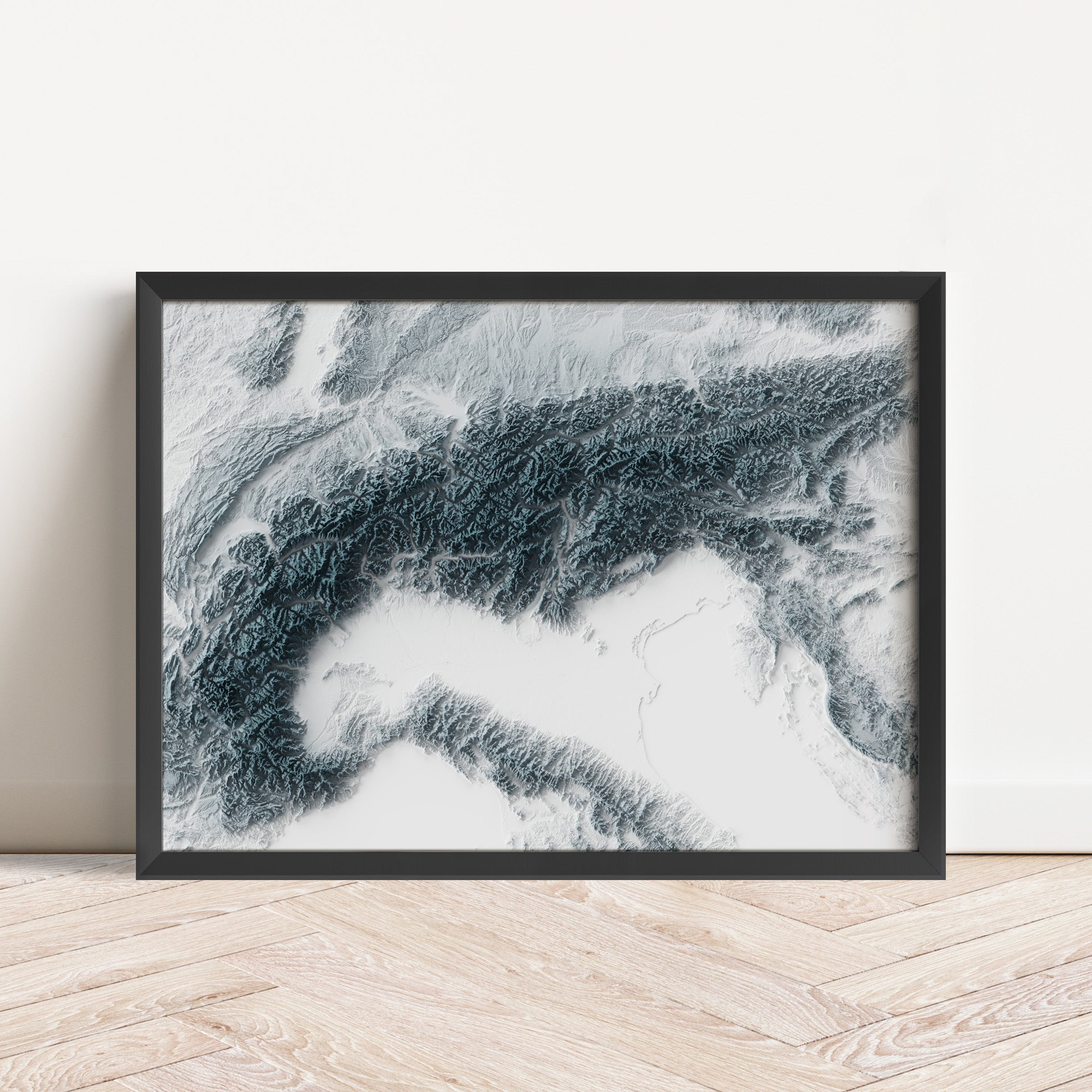 The Alps Map Print – Minimalist Elevation Design (White Style)