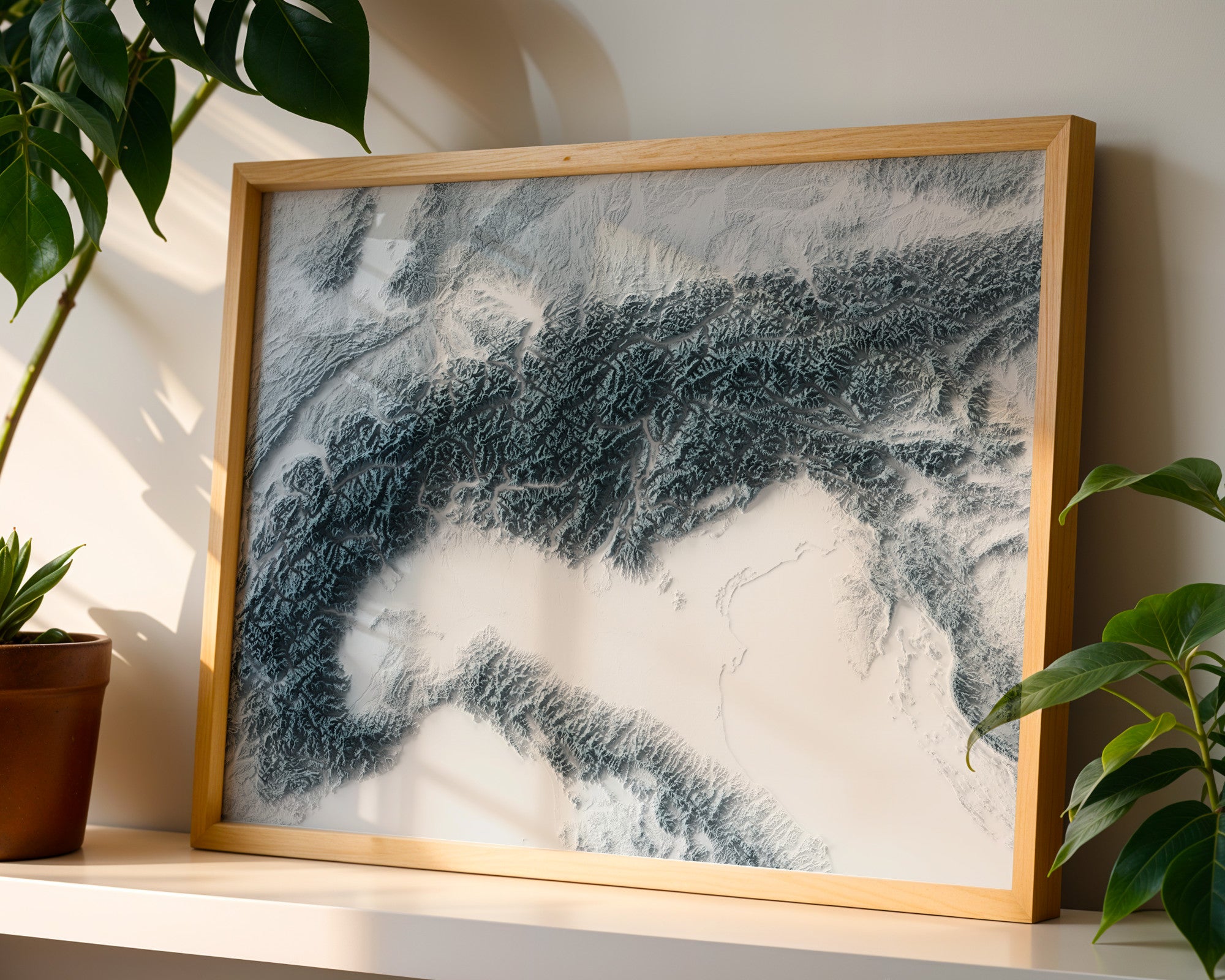 The Alps Map Print – Minimalist Elevation Design (White Style)