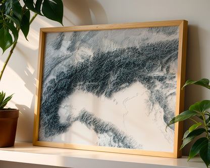 The Alps Map Print – Minimalist Elevation Design (White Style)