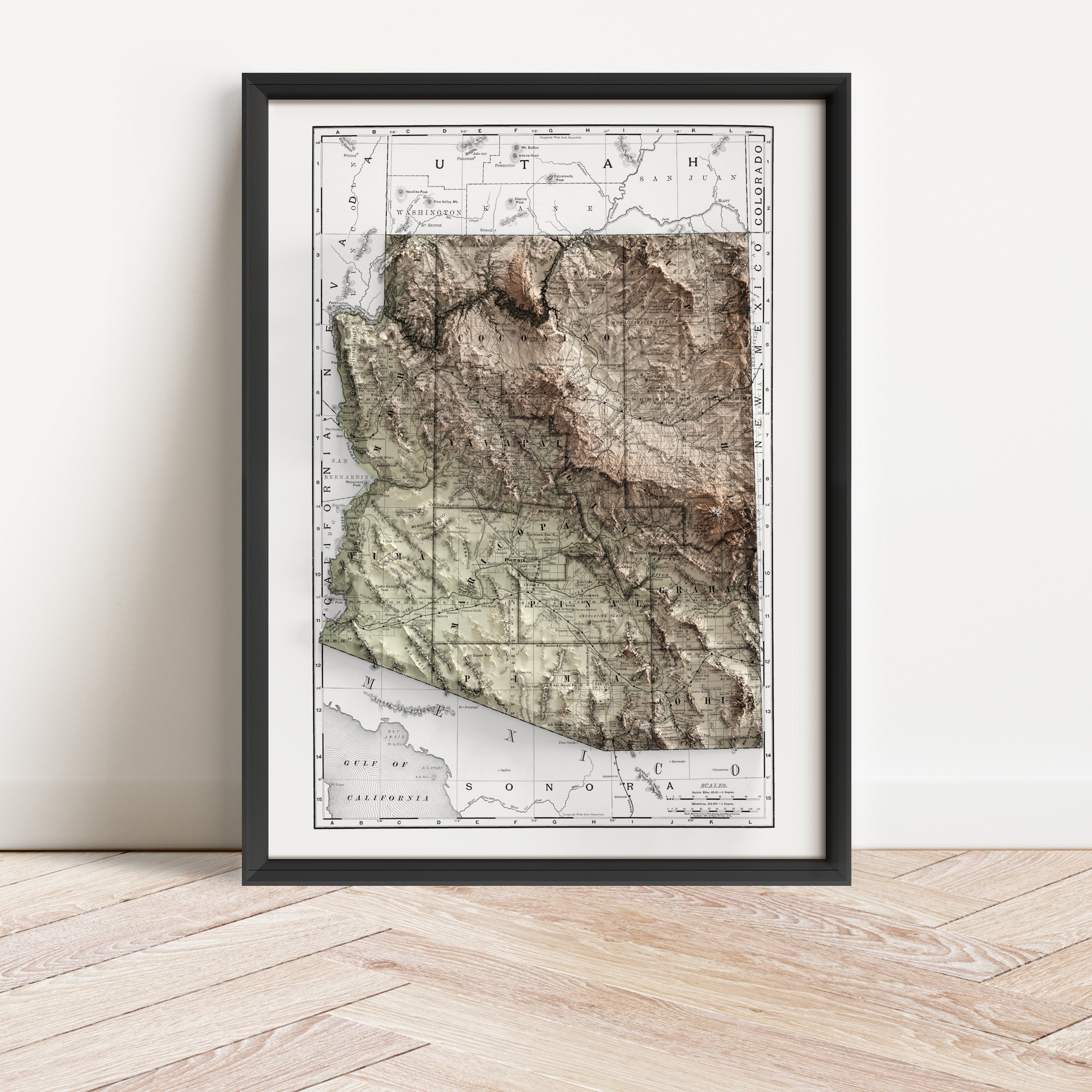 Arizona Vintage Map Print – 1893 Relief Edition