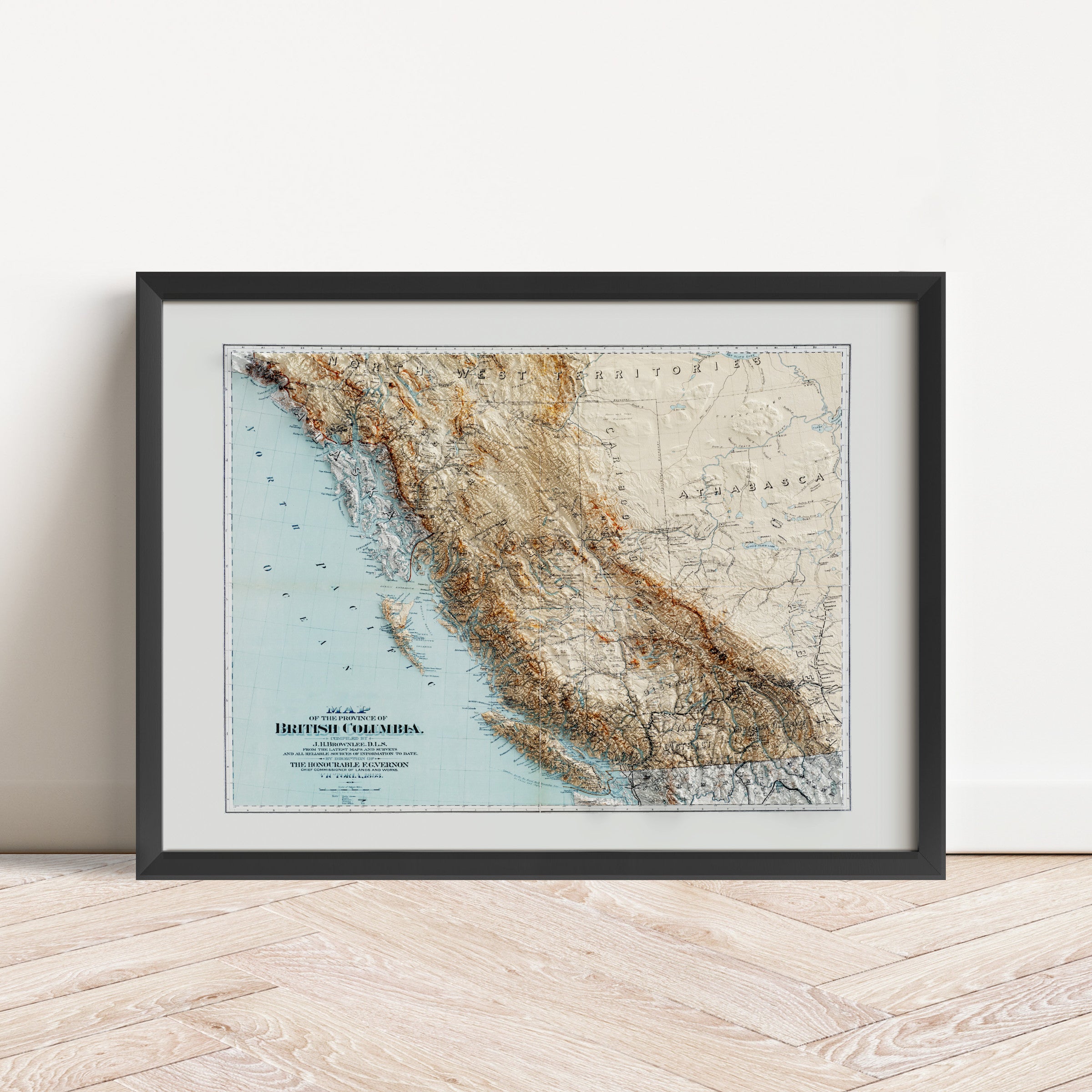 British Columbia Vintage Map Print – 1893 Relief Edition