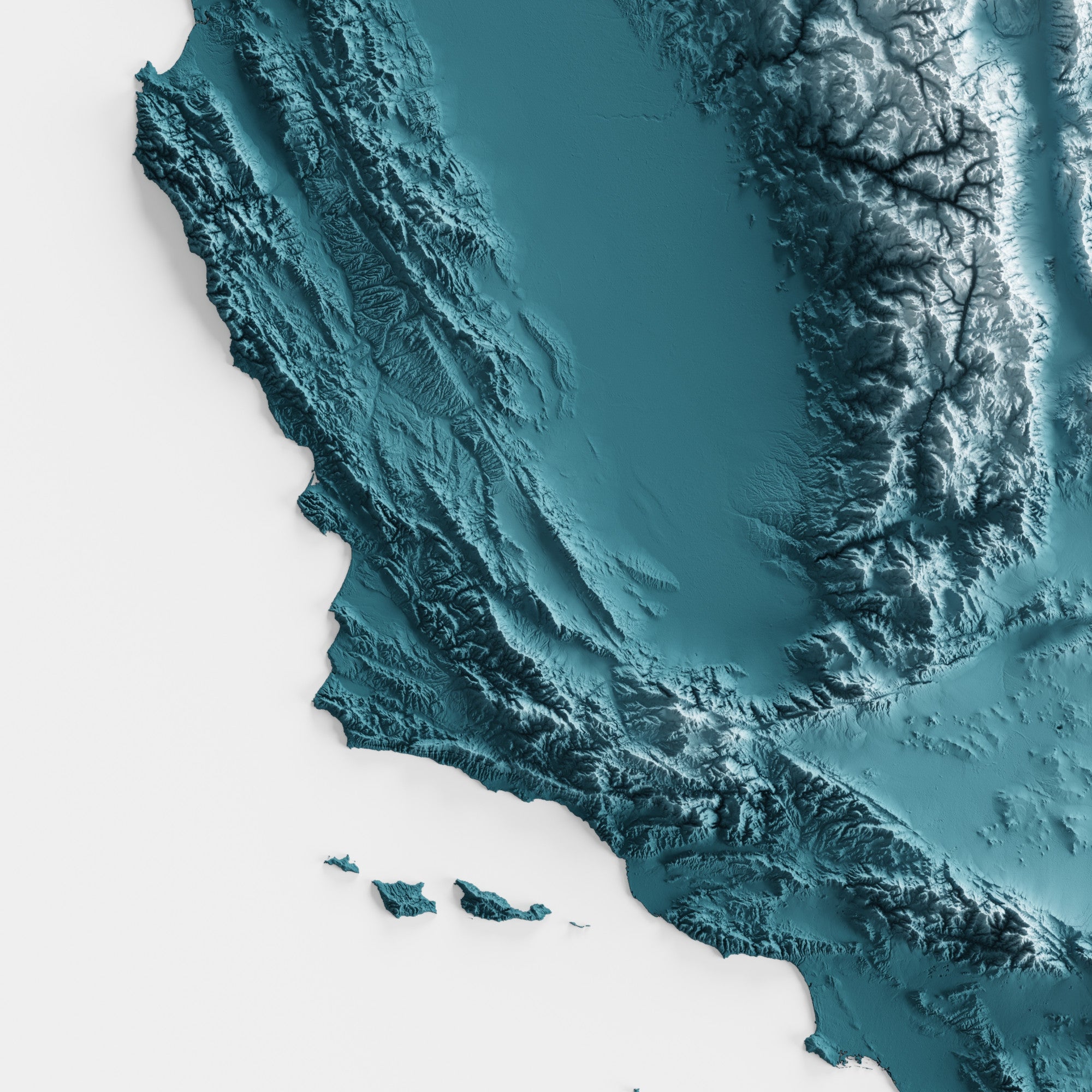 Close-up of minimalist topographic map poster of the US State of California