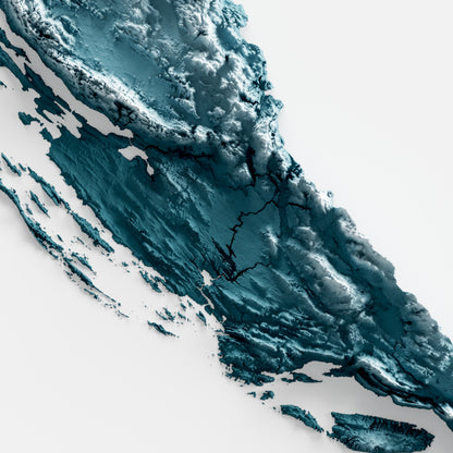 Close-up of minimalist topographic map poster of Croatia