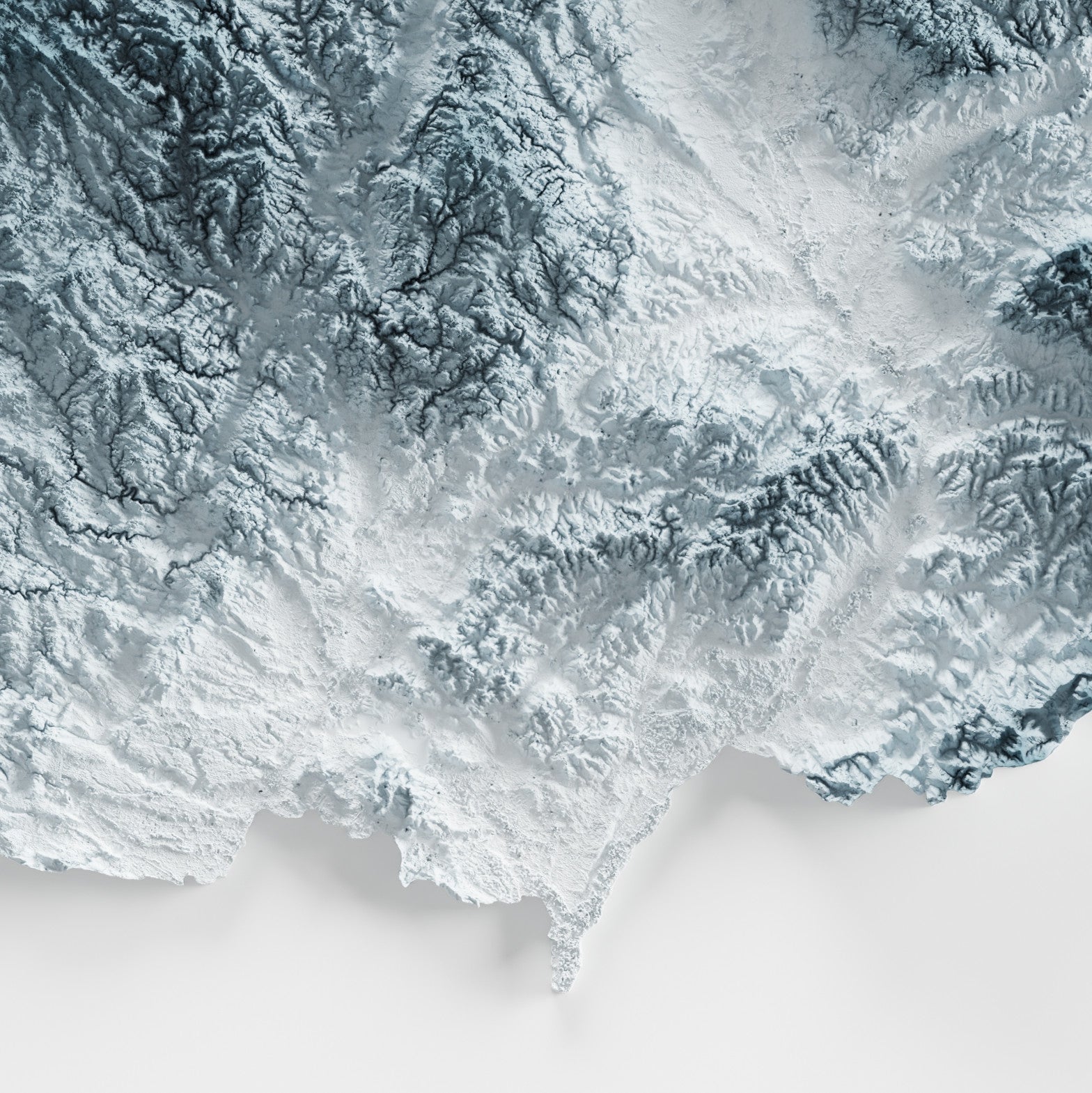 Close up of a minimalist elevation map of the Czech Republic