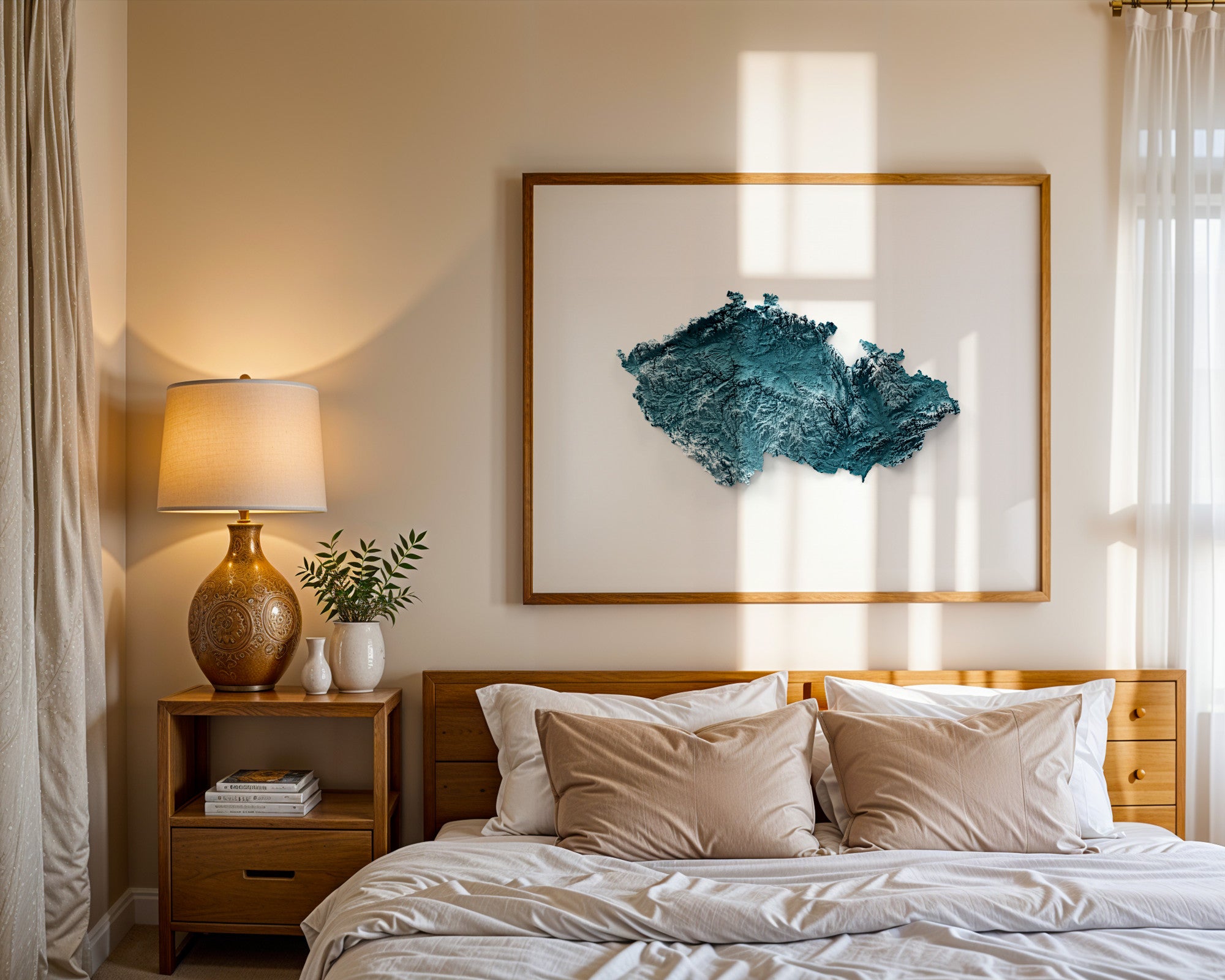 Czechia Map Print – Minimalist Elevation Design (Blue Style)