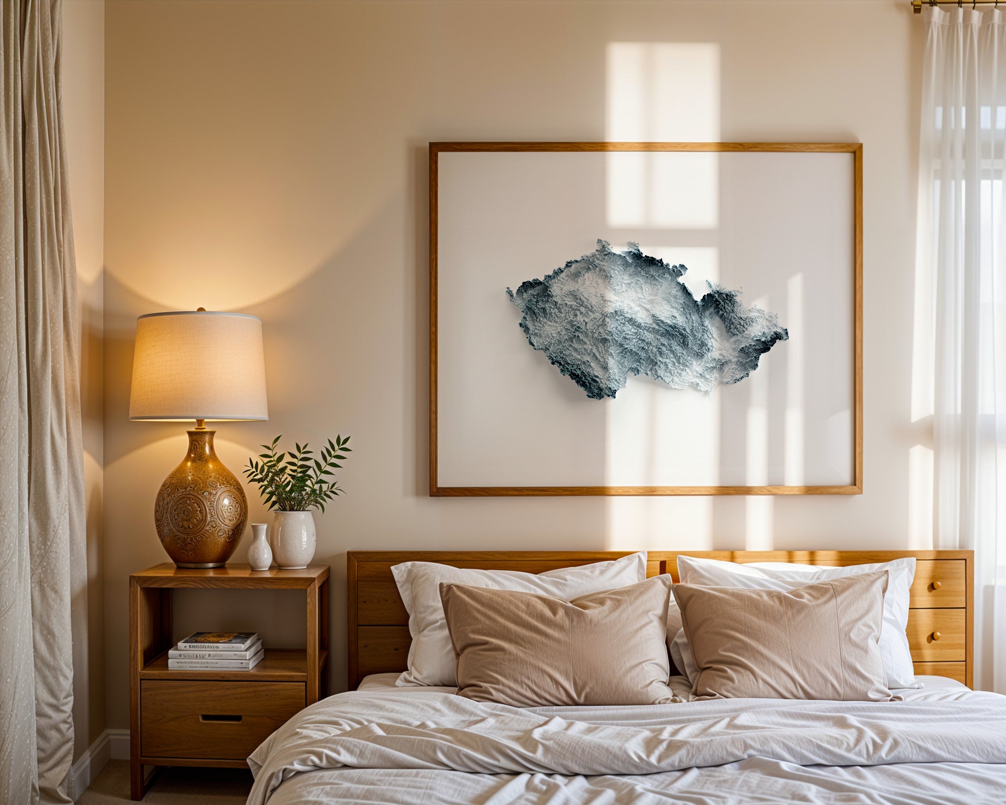Czechia Map Print – Minimalist Elevation Design (White Style)