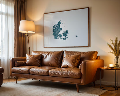 Denmark Map Print – Minimalist Elevation Design (Blue Style)