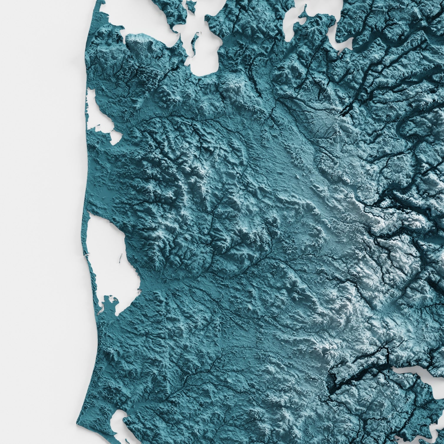 Close up of a minimalist elevation map of Denmark