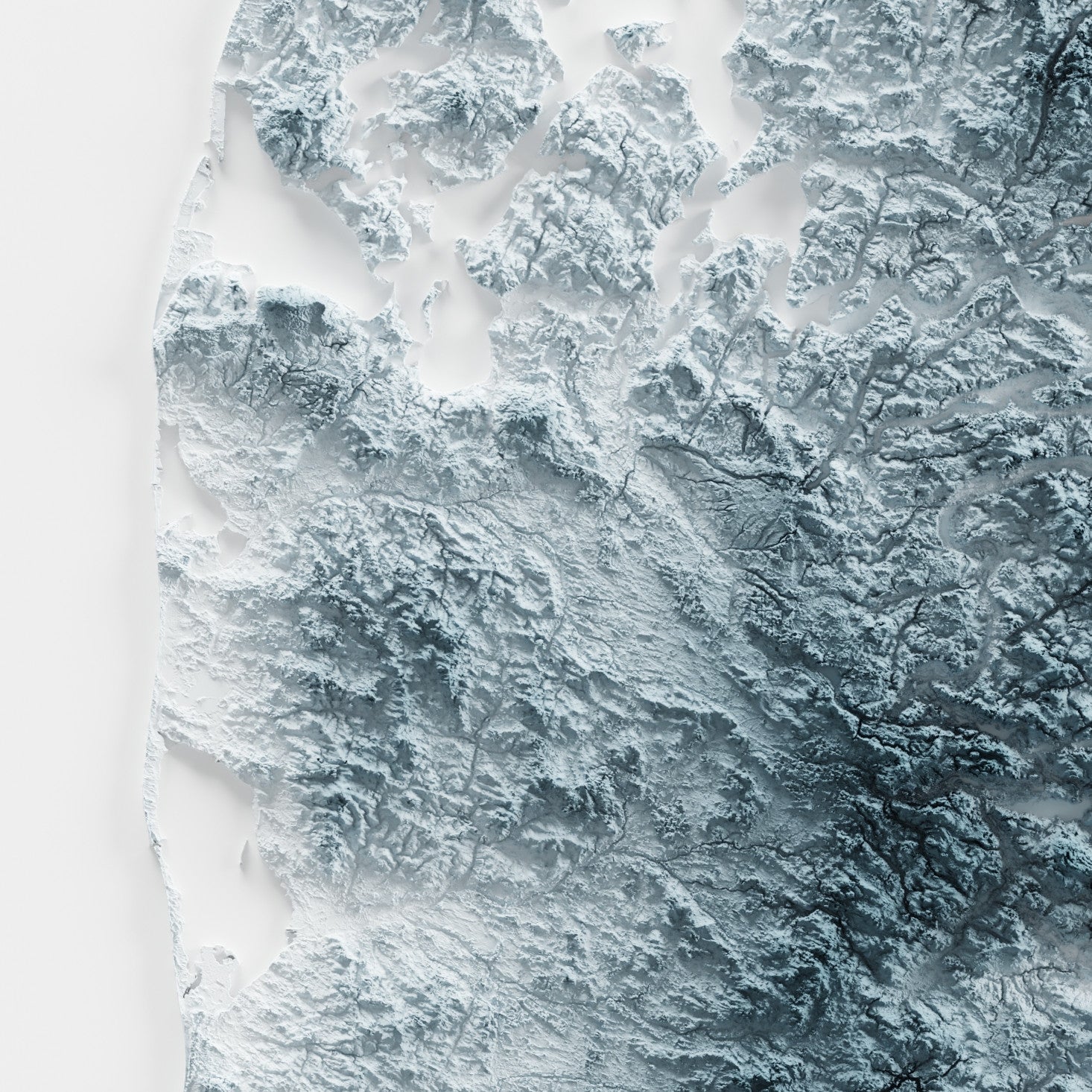 Close up of a minimalist elevation map of Denmark
