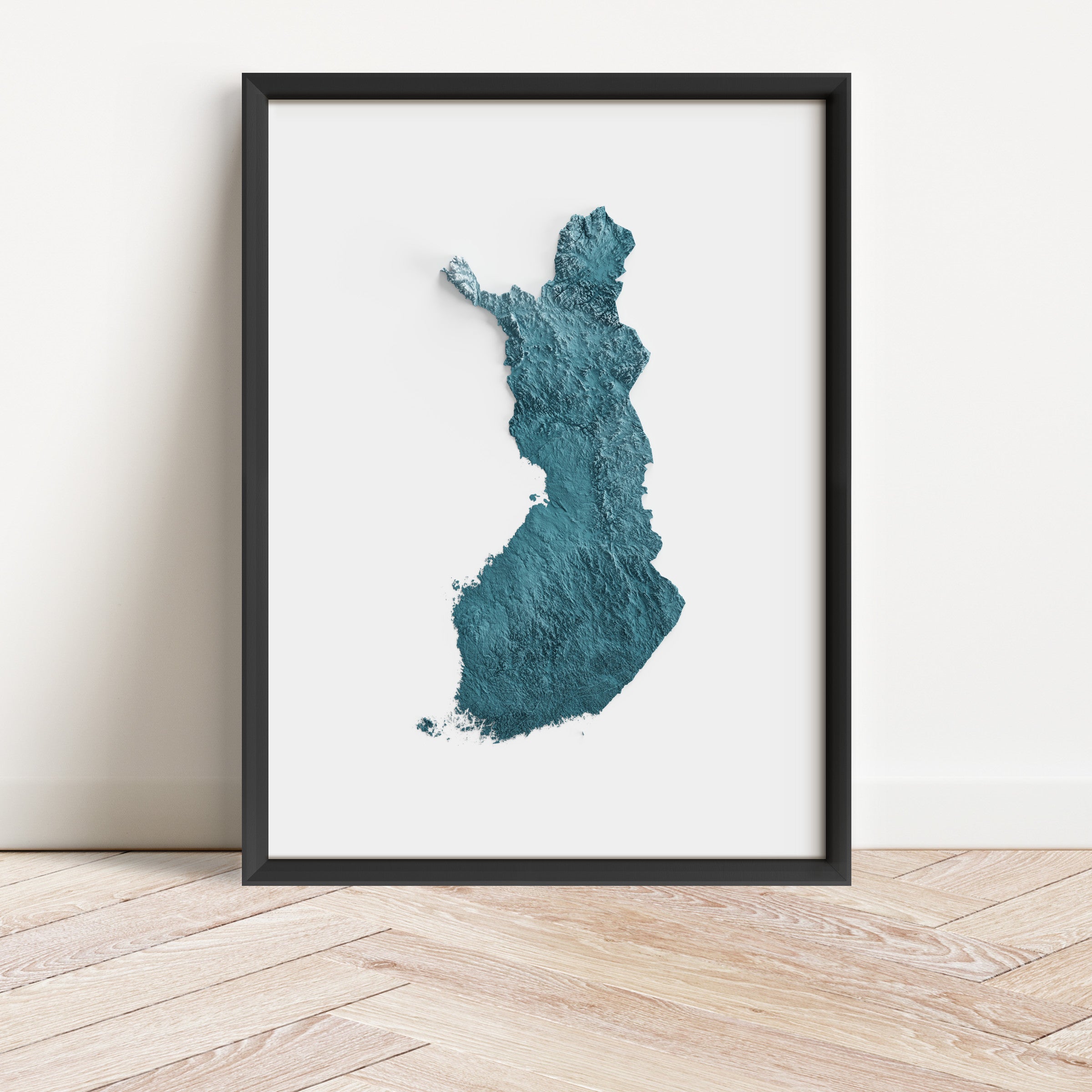 Finland Map Print – Minimalist Elevation Design (Blue Style)