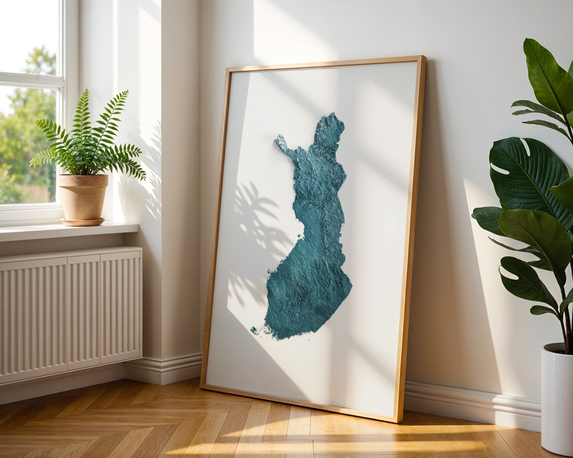 Finland Map Print – Minimalist Elevation Design (Blue Style)