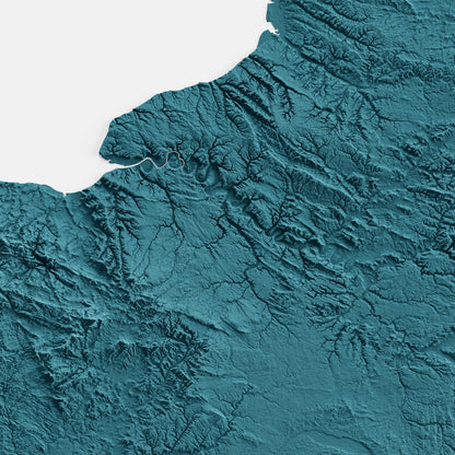 Close-up of minimalist topographic map poster of the French topography