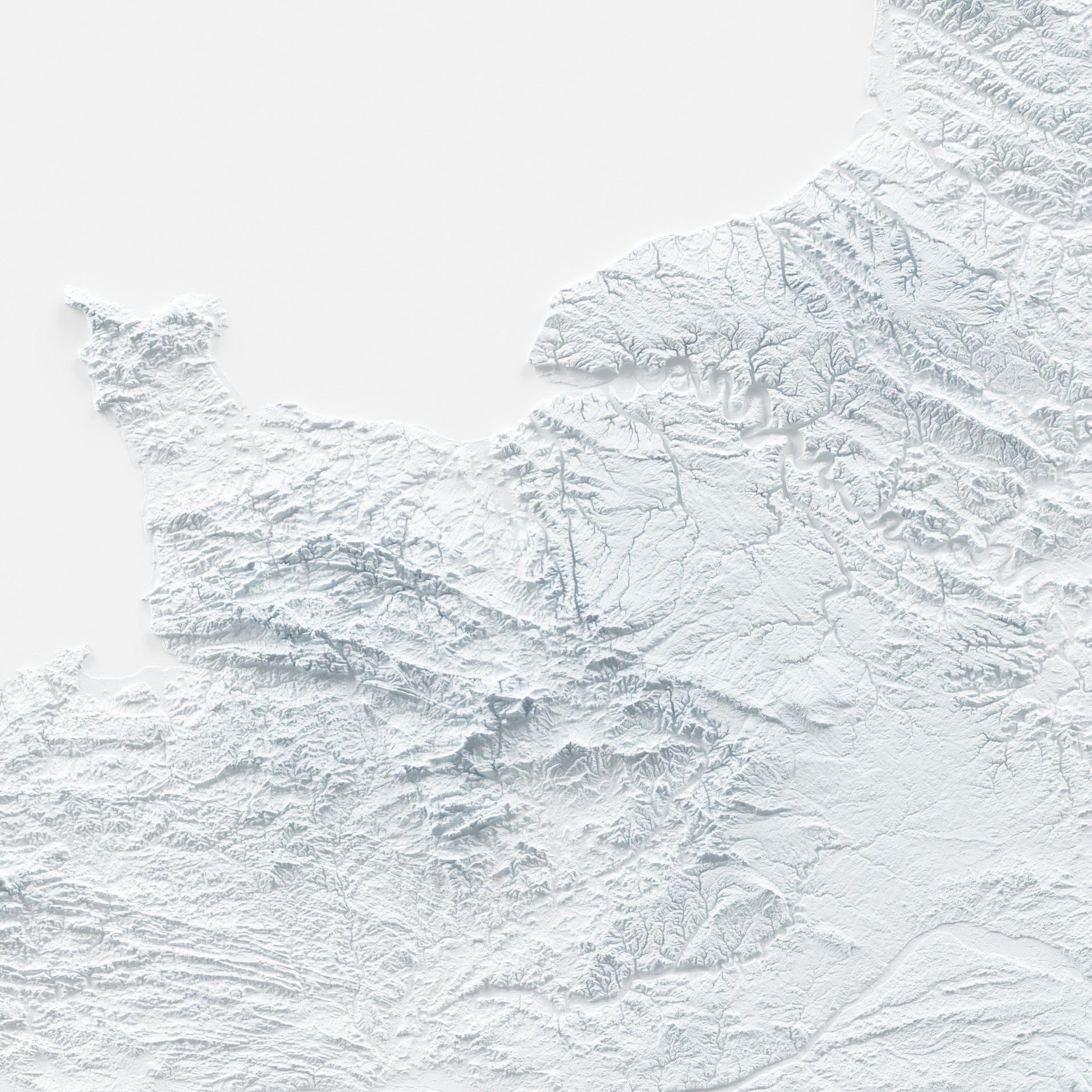 Close-up of minimalist topographic map poster of the French topography