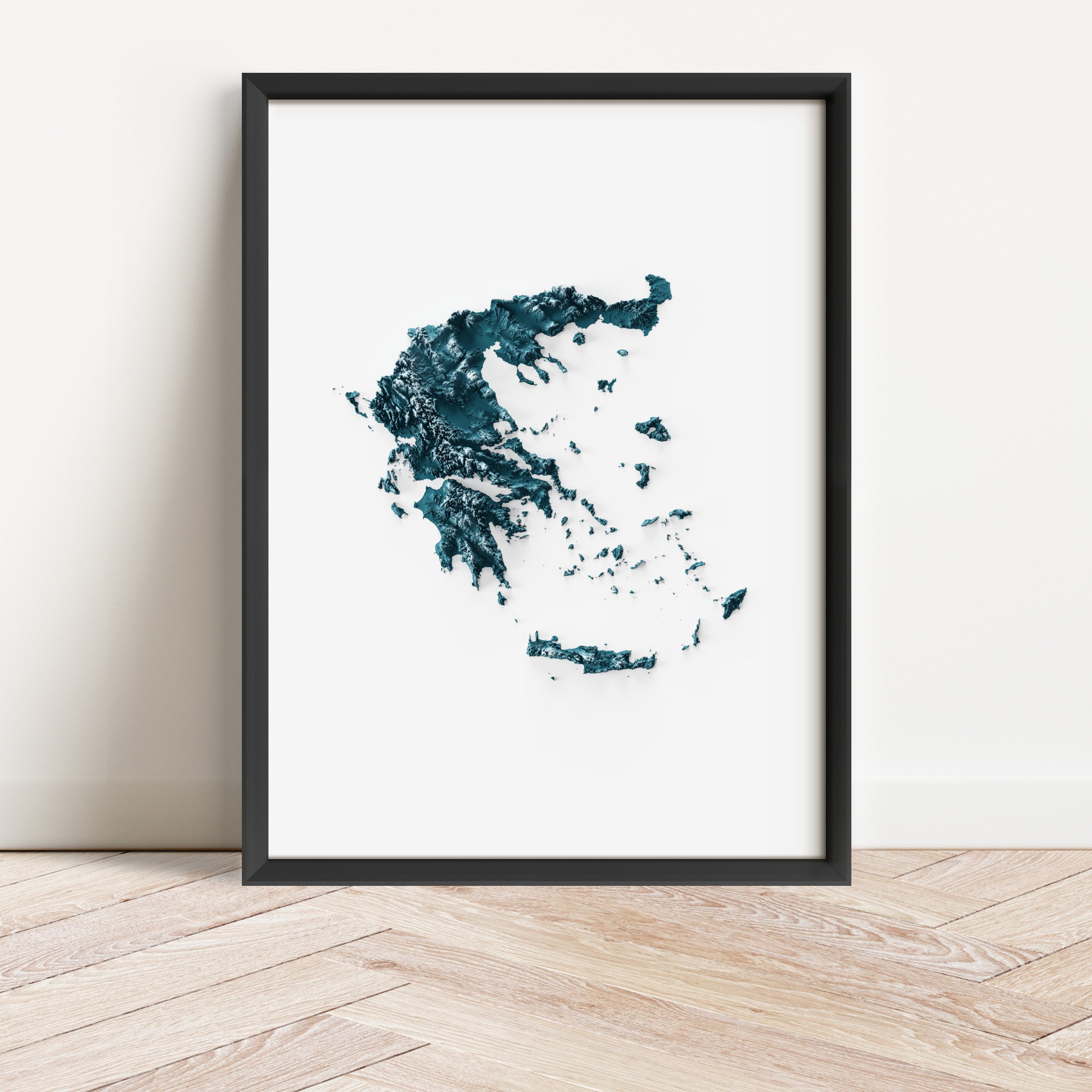Greece Map Print – Minimalist Elevation Design (Blue Style)