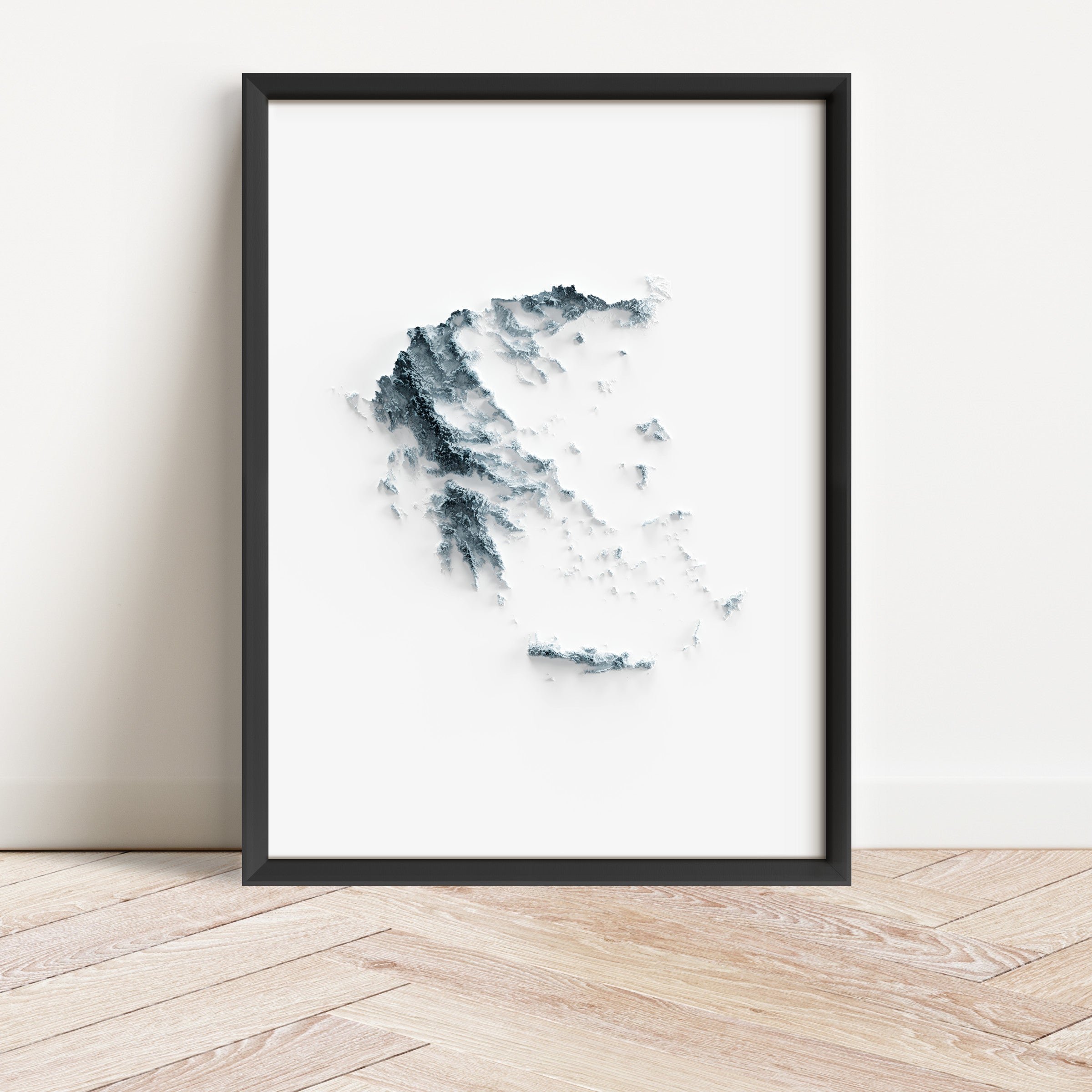 Greece Map Print – Minimalist Elevation Design (White Style)