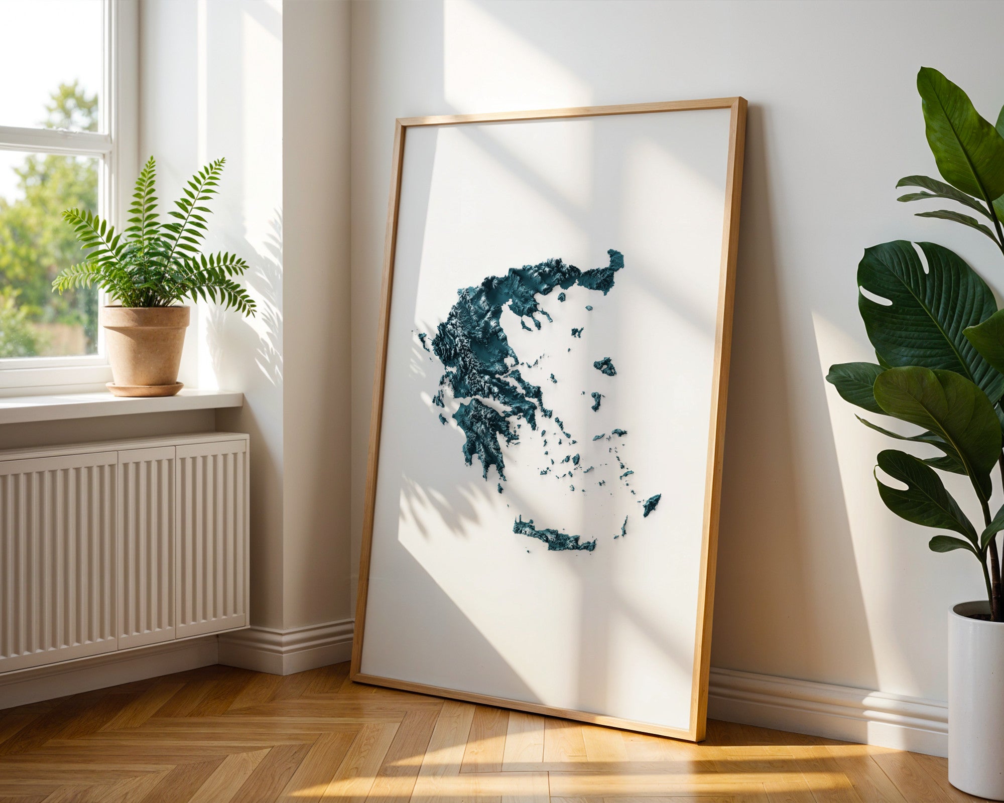 Greece Map Print – Minimalist Elevation Design (Blue Style)
