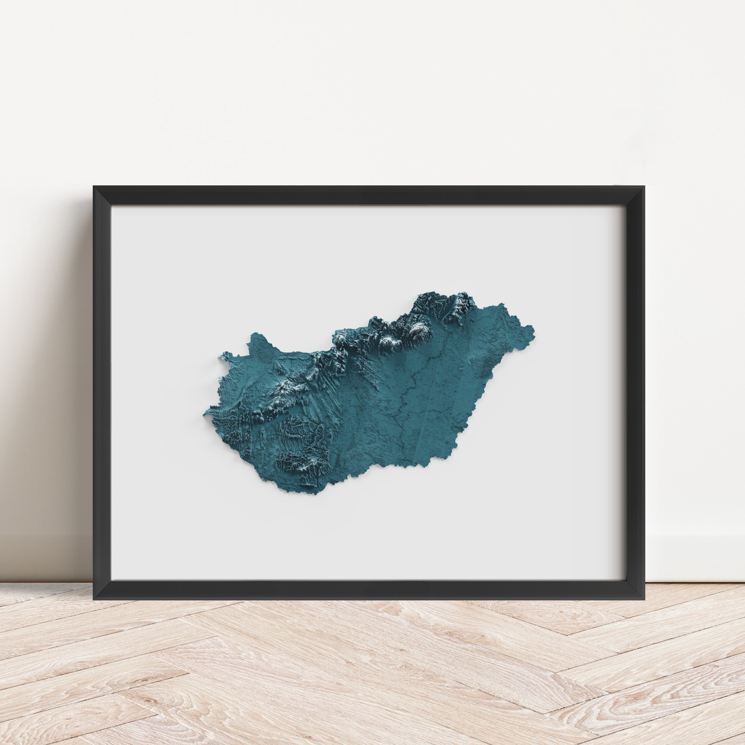 Hungary Map Print – Minimalist Elevation Design (Blue Style)