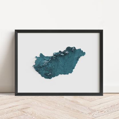 Hungary Map Print – Minimalist Elevation Design (Blue Style)