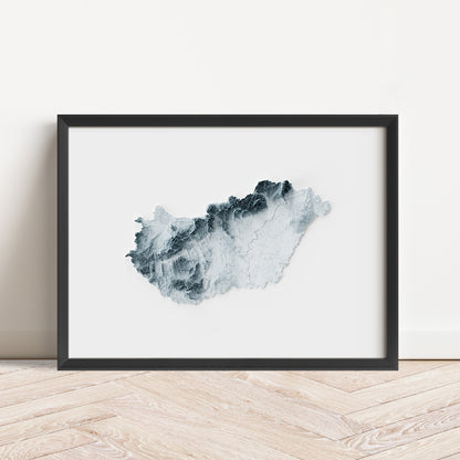 Hungary Map Print – Minimalist Elevation Design (White Style)