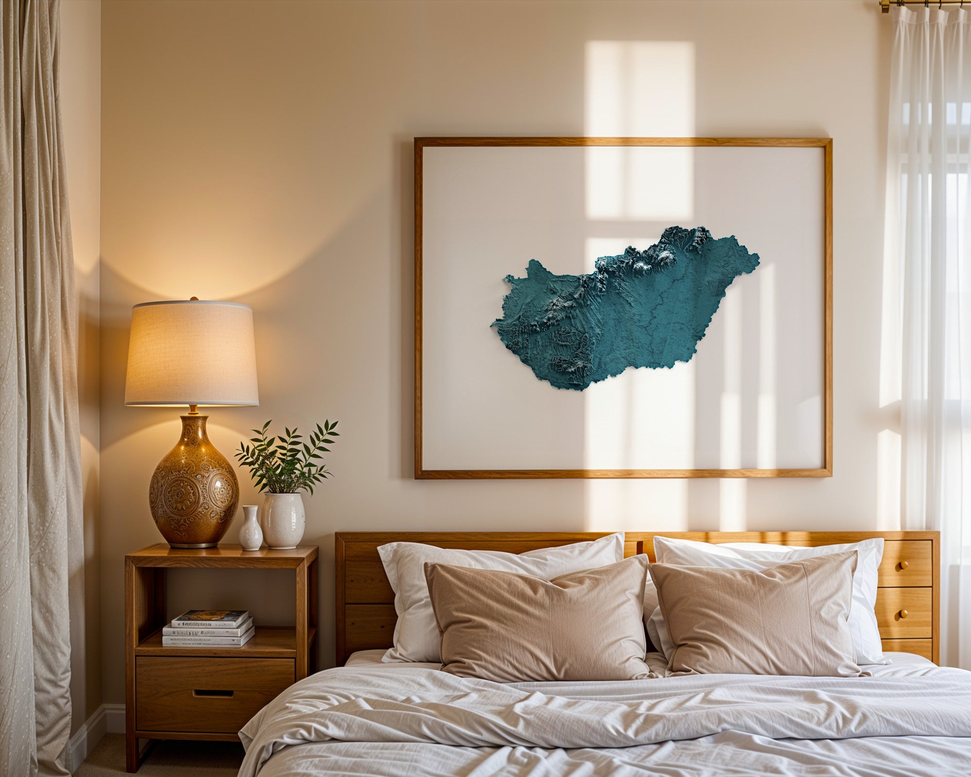 Hungary Map Print – Minimalist Elevation Design (Blue Style)