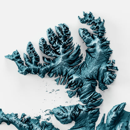 Close-up of minimalist topographic map poster of the country of Iceland
