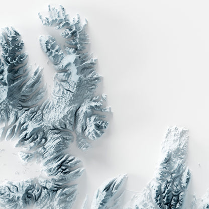 Close-up of minimalist topographic map poster of the country of Iceland