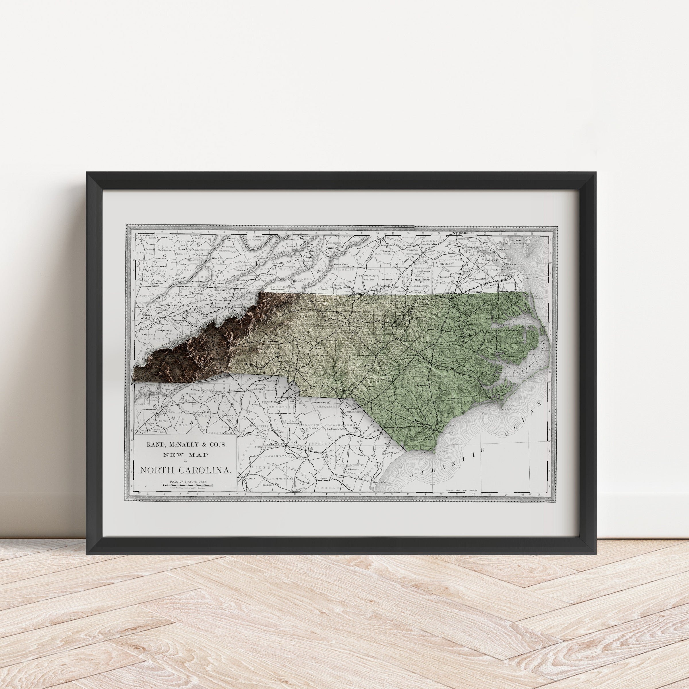 North Carolina Vintage Map Print – 1889 Relief Edition