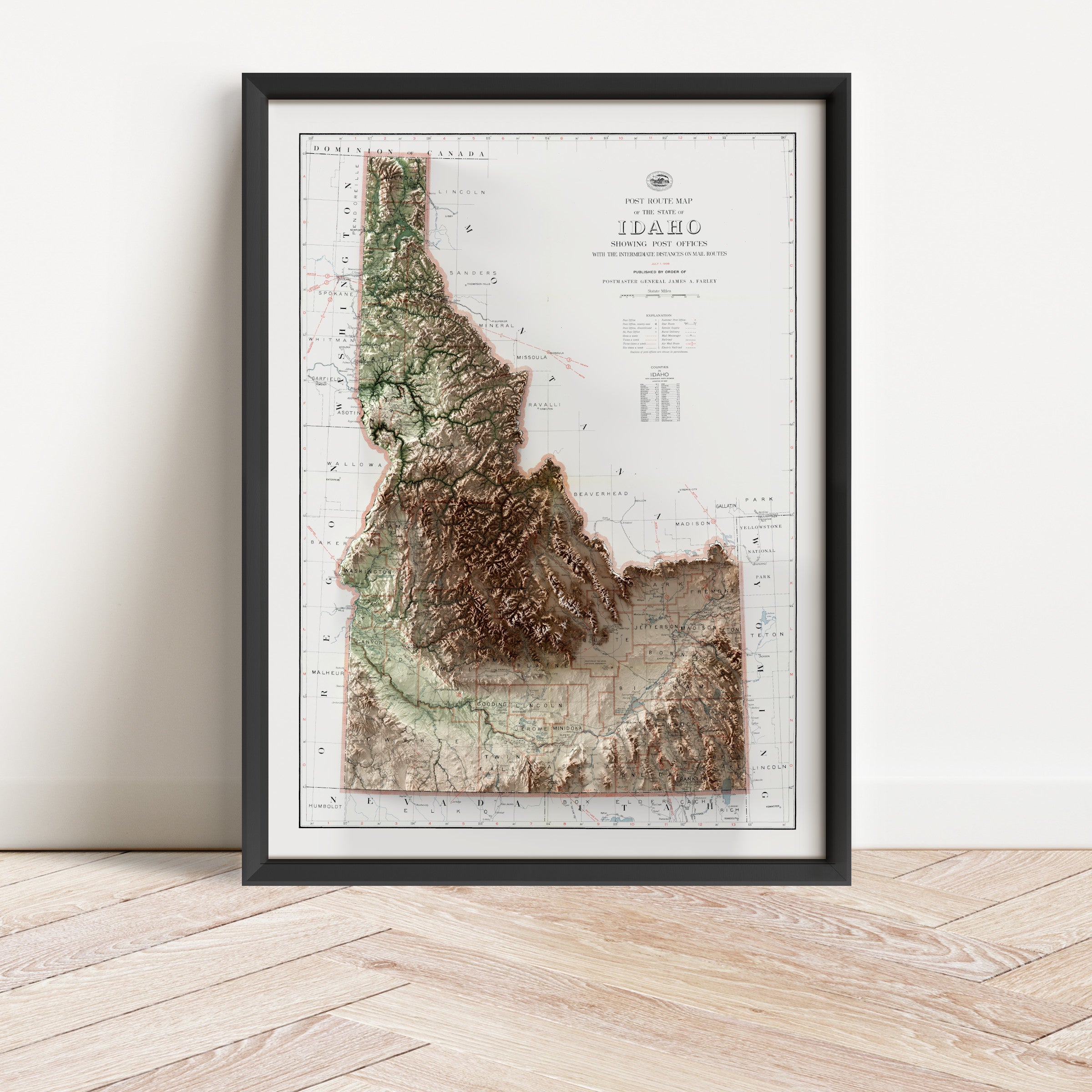 Idaho Vintage Map Print – 1938 Relief Edition