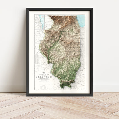 Illinois Vintage Map Print – 1926 Relief Edition