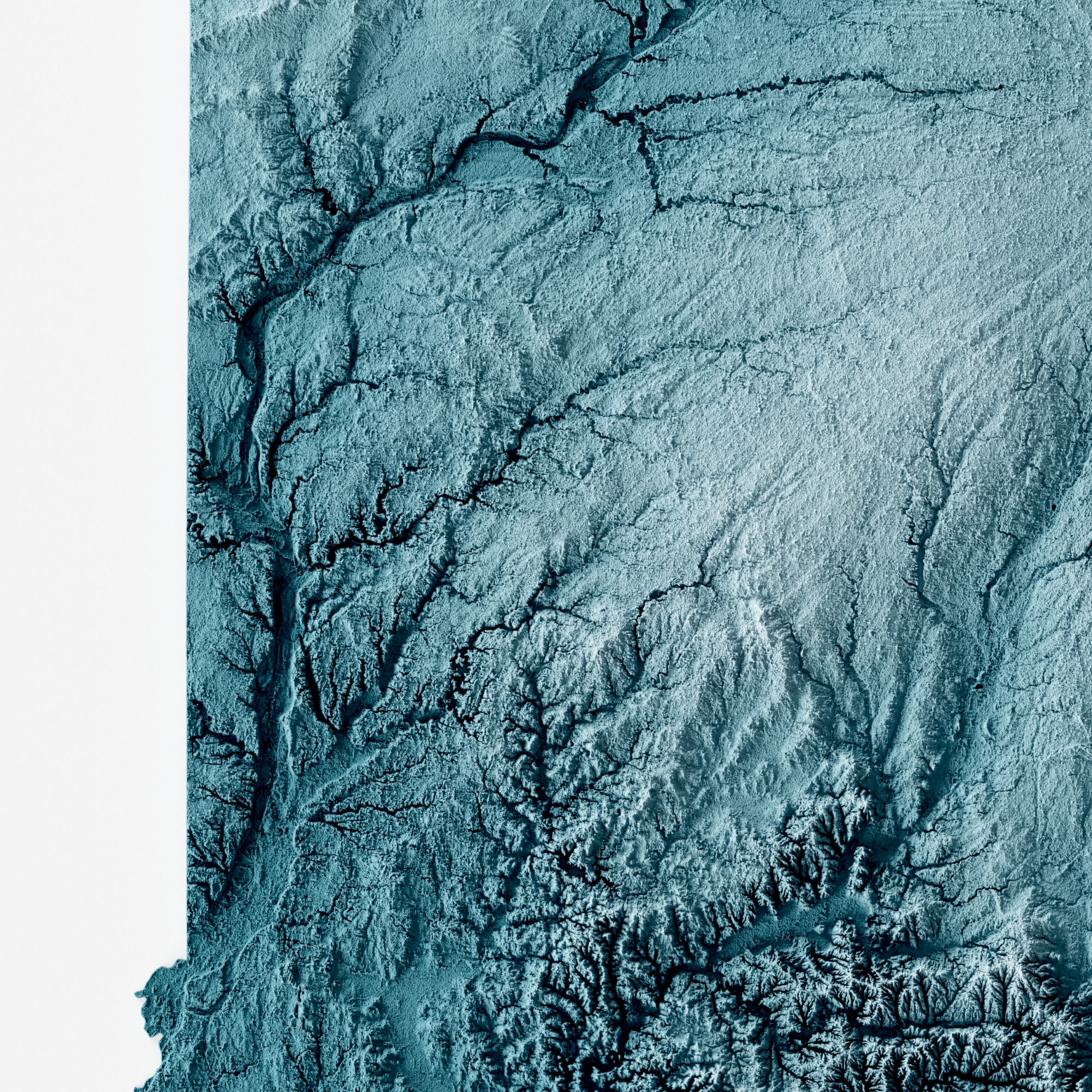 Close-up of minimalist topographic map poster of the US State of Indiana