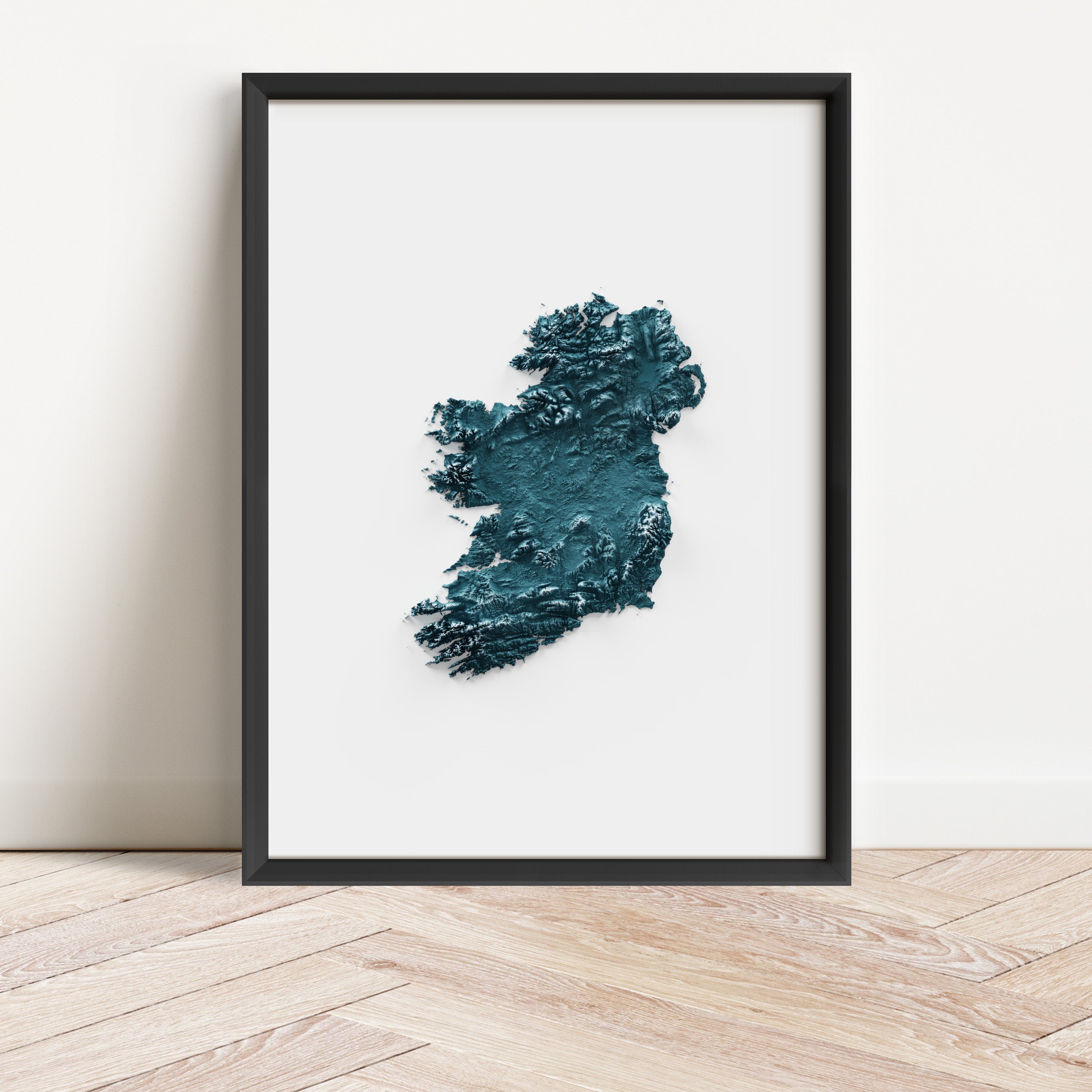 Ireland Map Print – Minimalist Elevation Design (Blue Style)