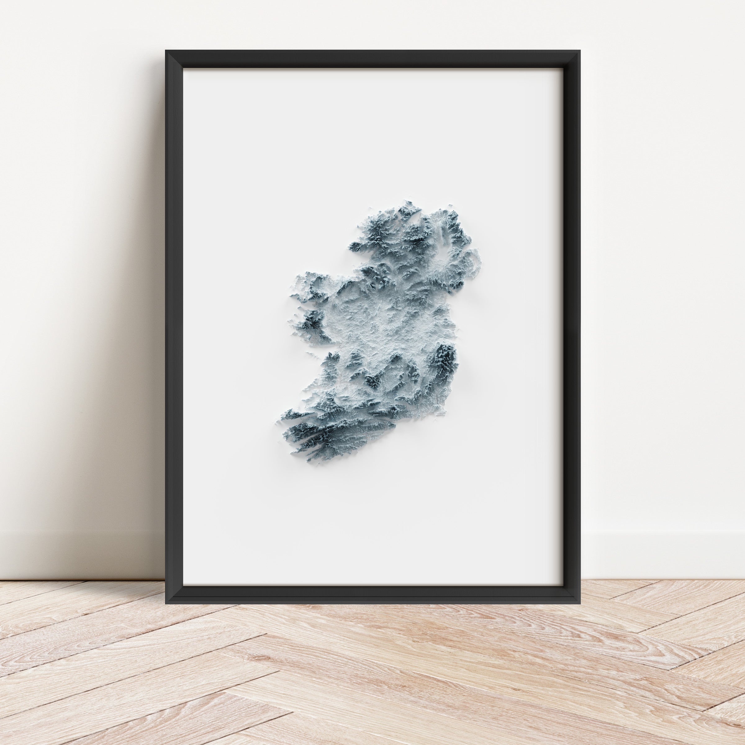 Ireland Map Print – Minimalist Elevation Design (White Style)